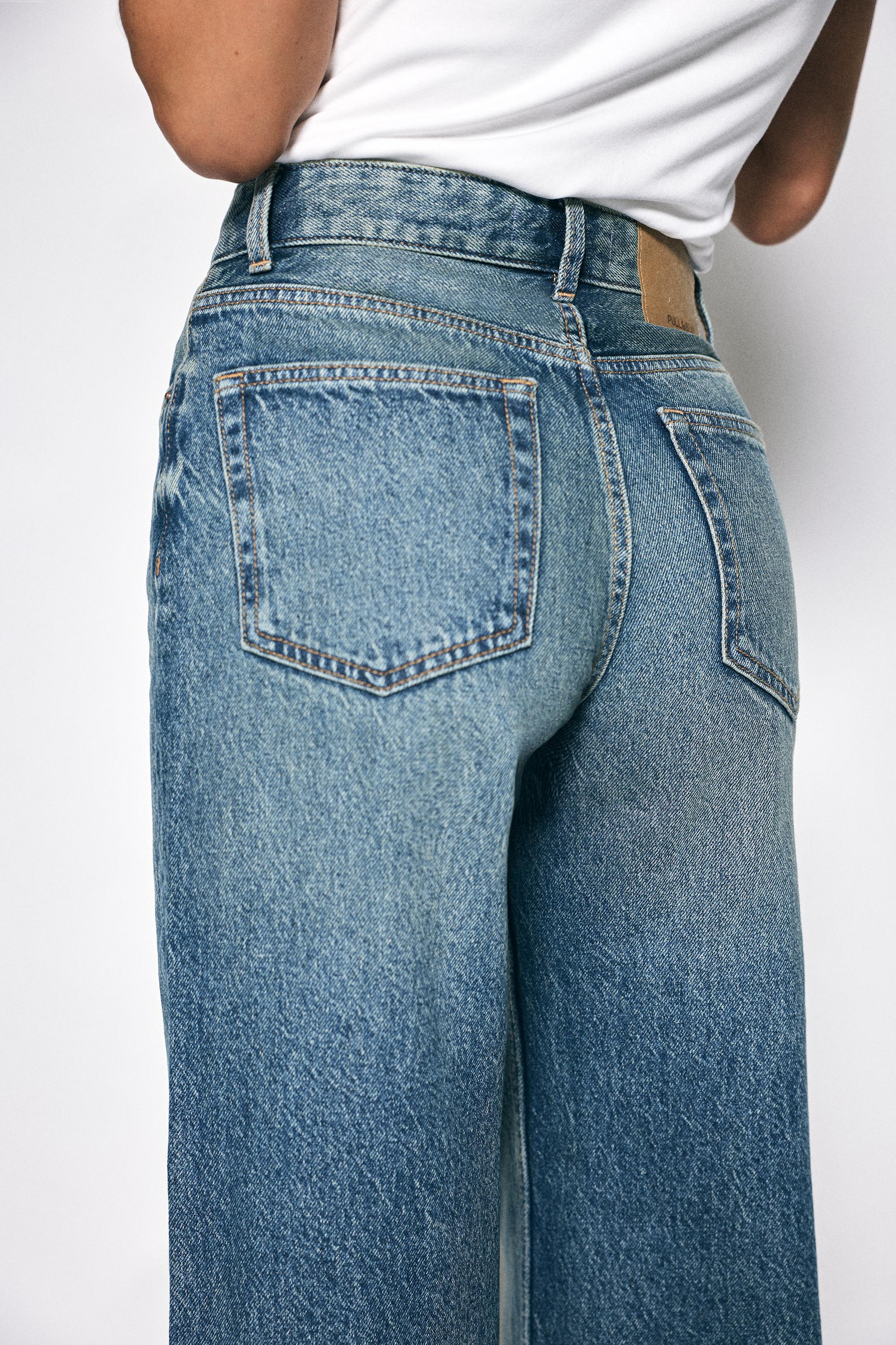 High-waist wide straight-leg jeans — Greenish blue