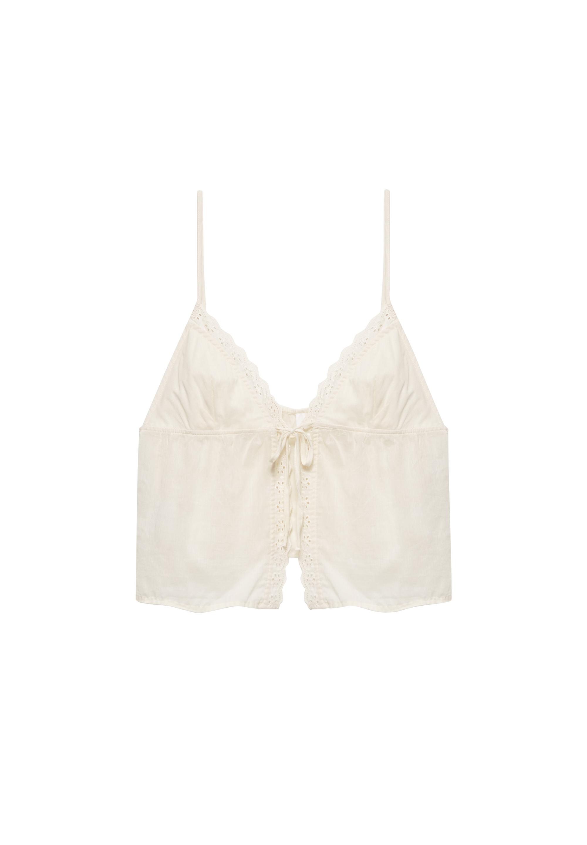 Strappy top with lace trim — Beige