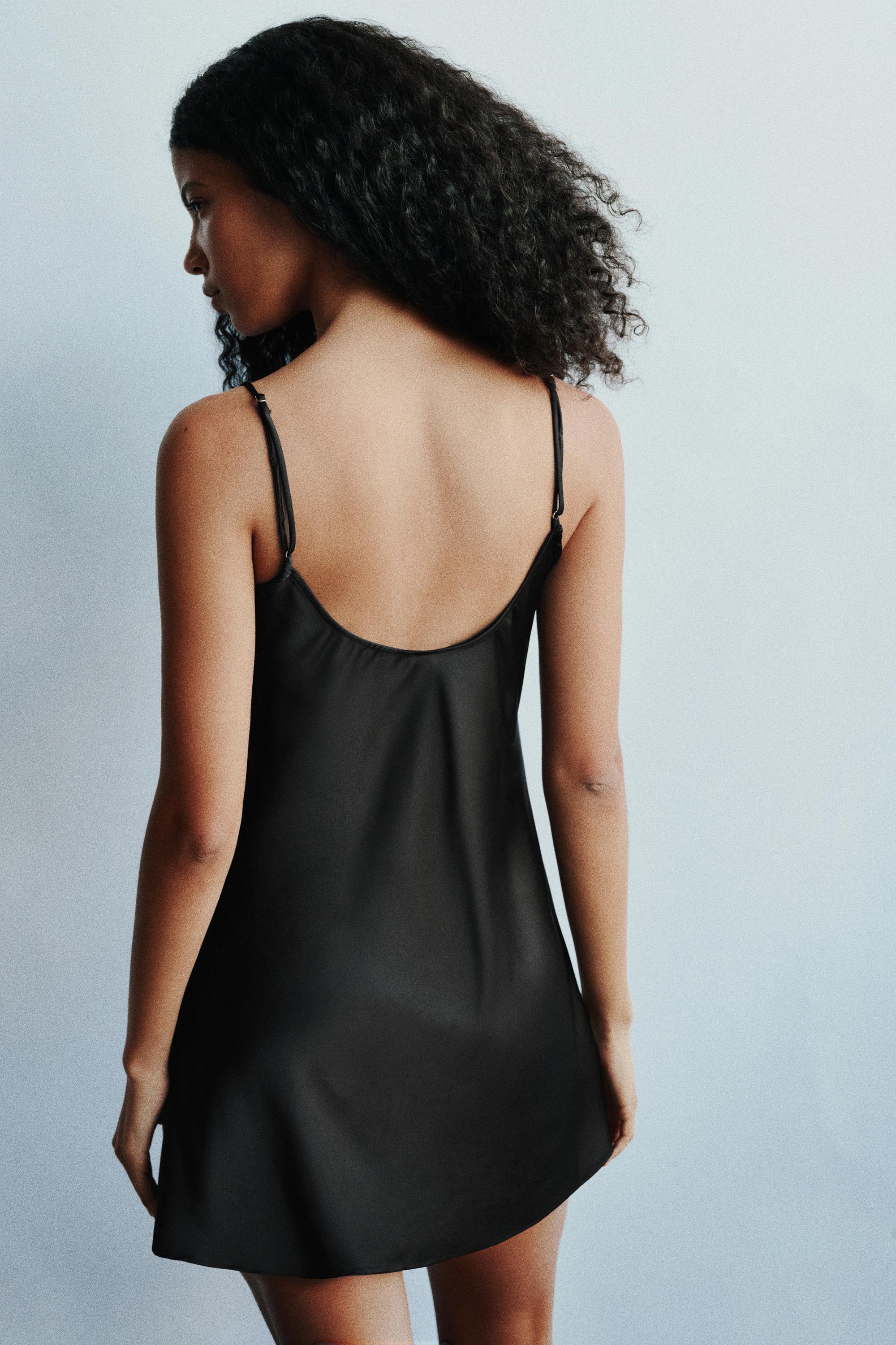 Short satin strappy dress — Black
