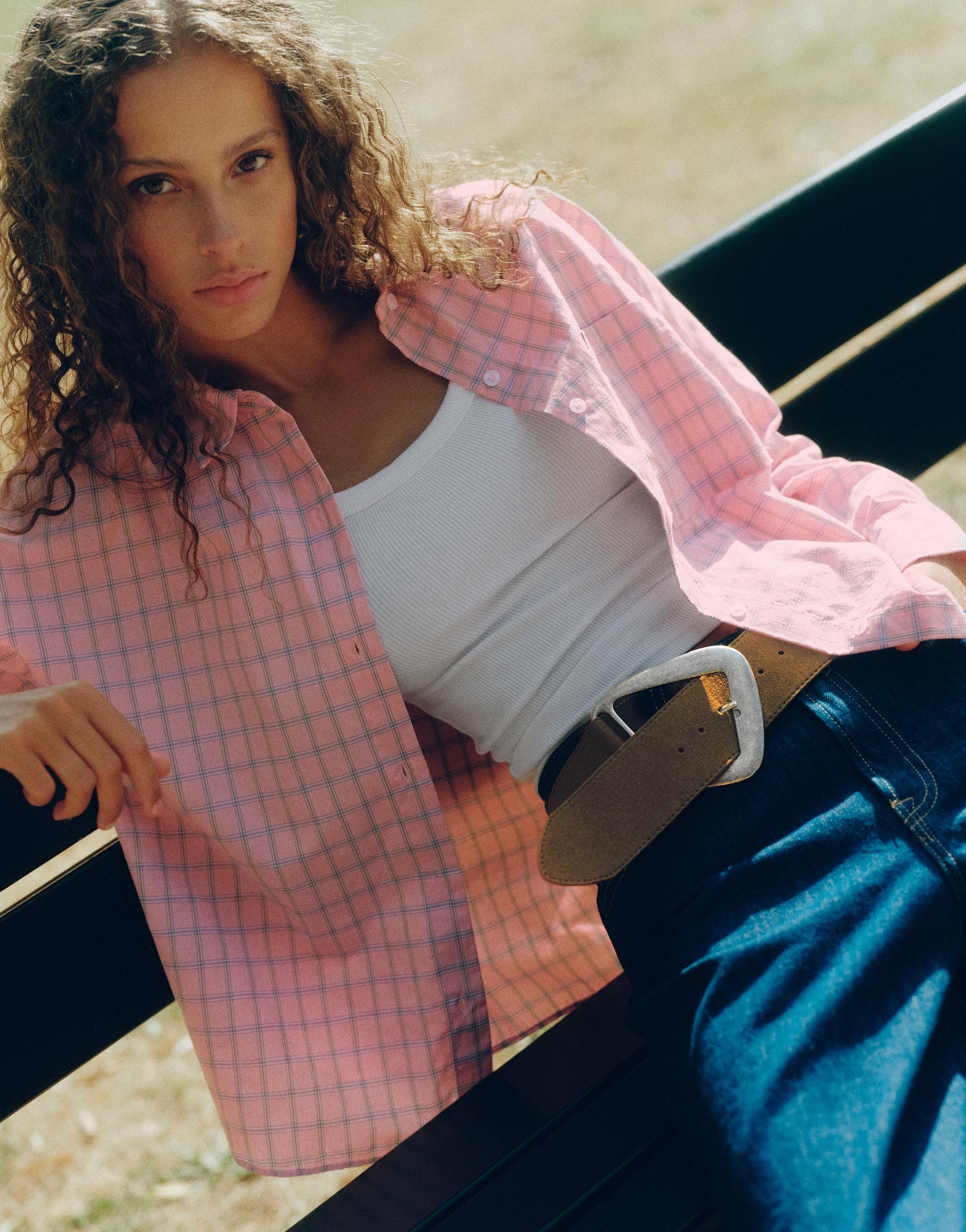 Asymmetrical buckle belt — Khaki-t