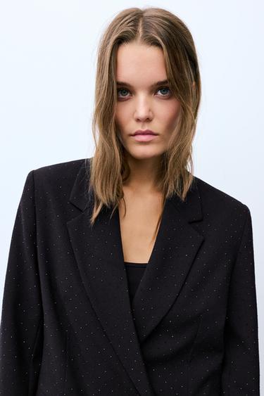 Rhinestone double-breasted blazer — Black 3