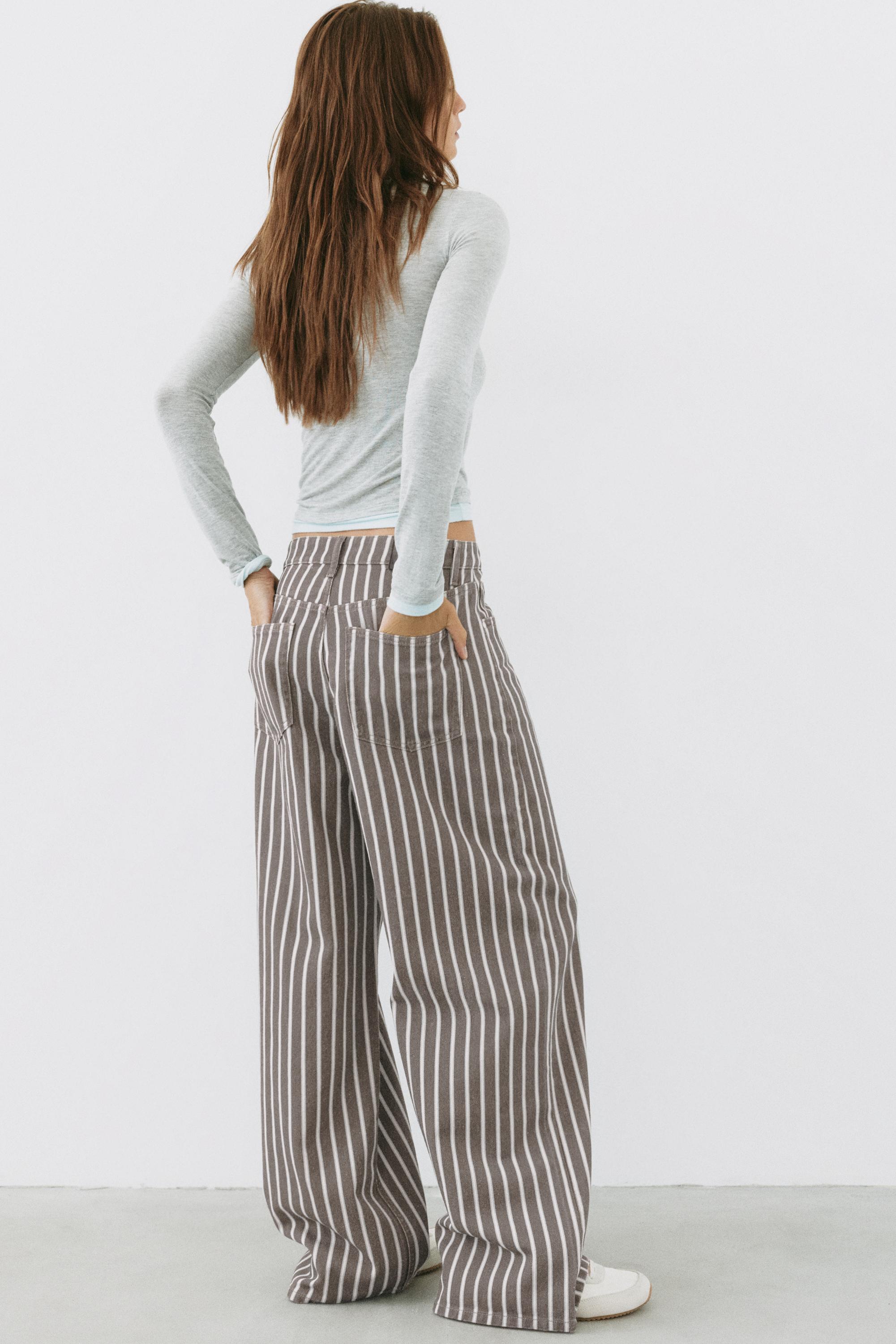 Low-rise striped baggy jeans — Brown