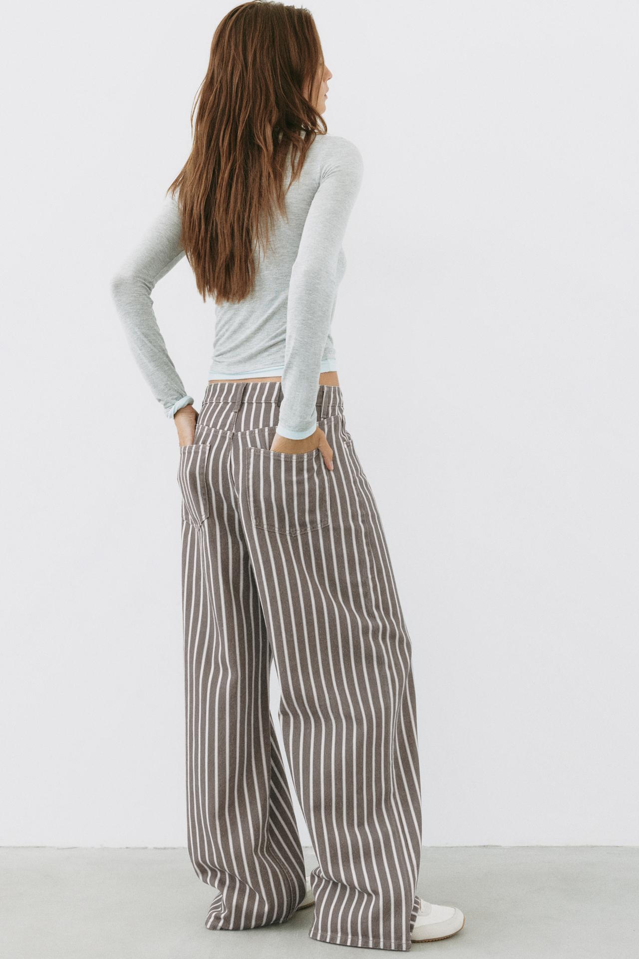 Low-rise striped baggy jeans — Brown