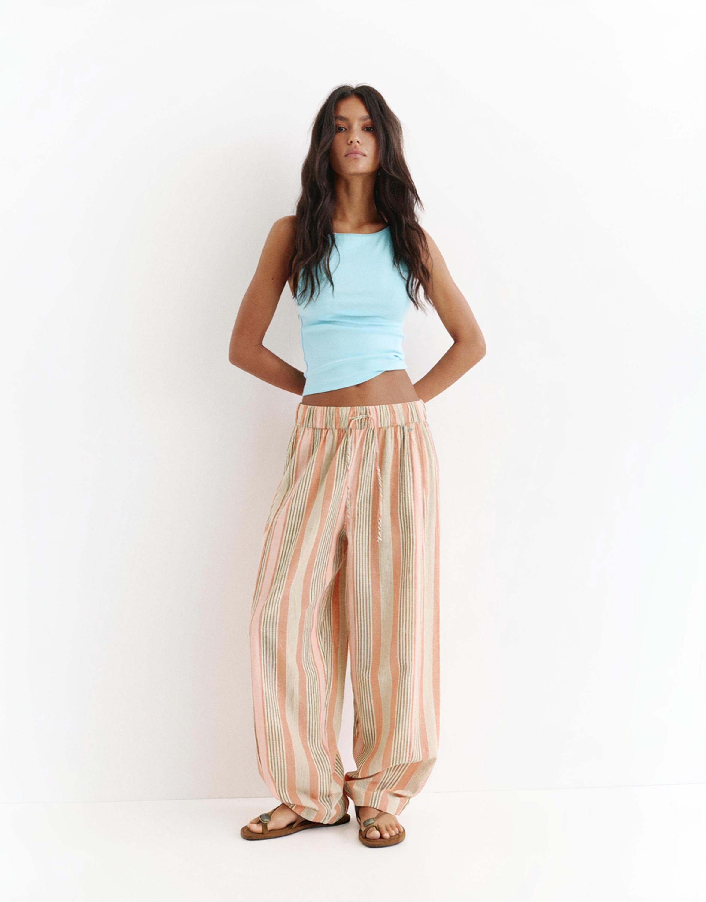 Striped barrel trousers — Salmon