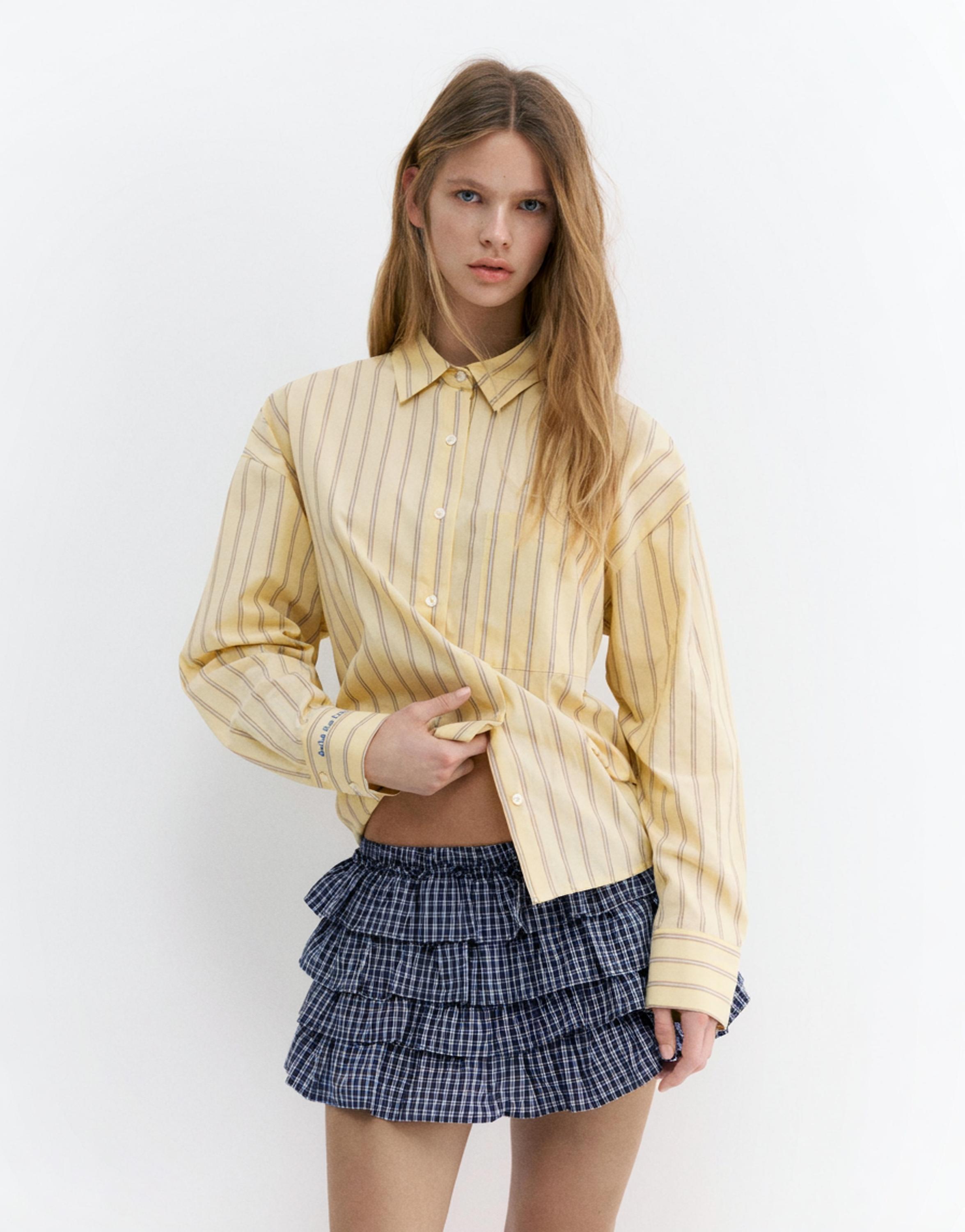 Kareli fırfırlı şort etek - Görsel 18