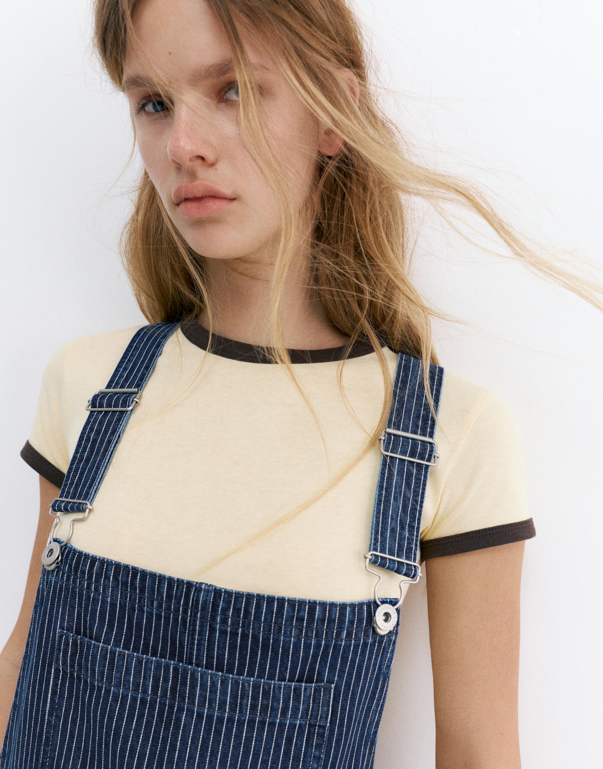 Çizgili uzun denim tulum - Görsel 16