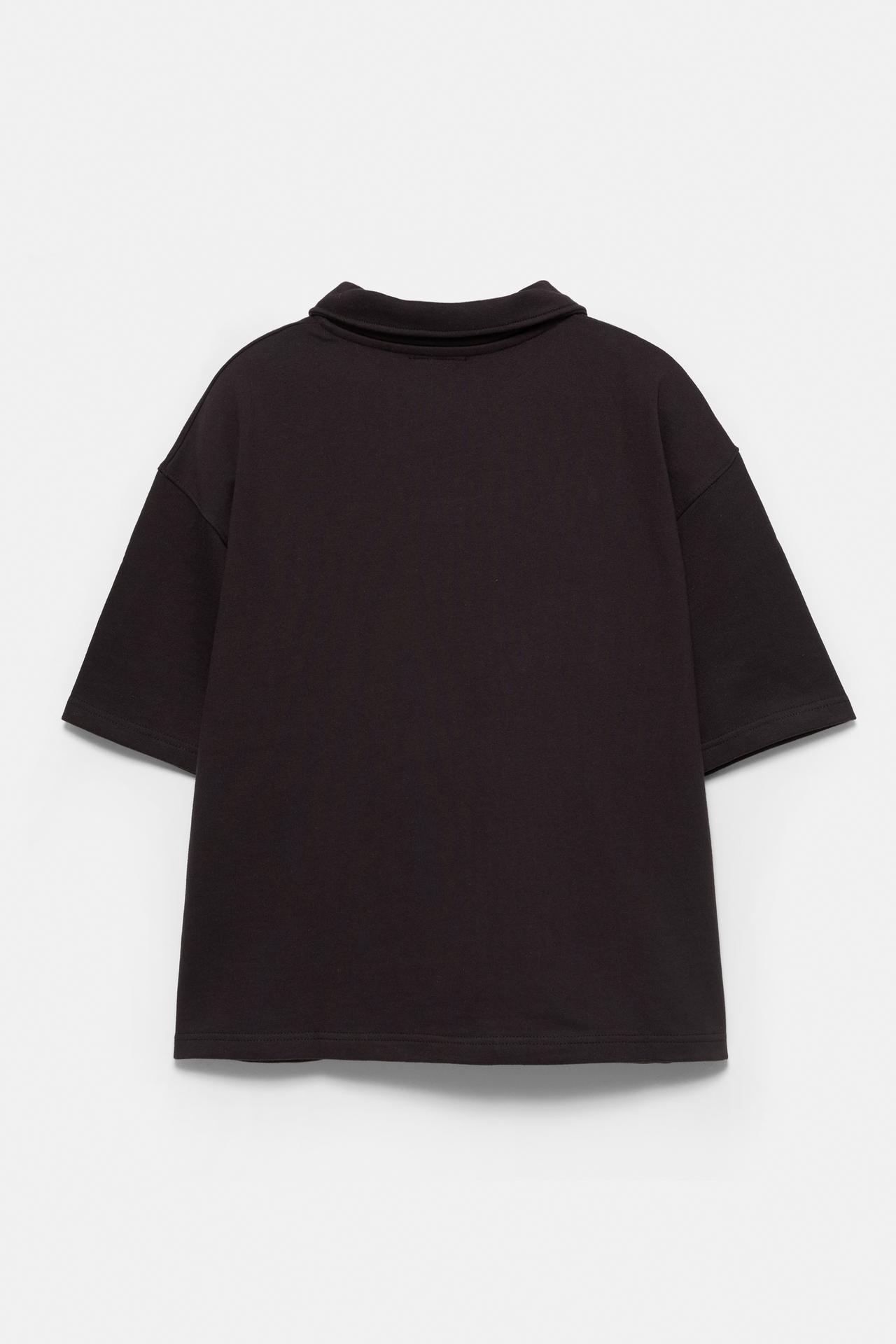 Short sleeve text polo shirt — Black