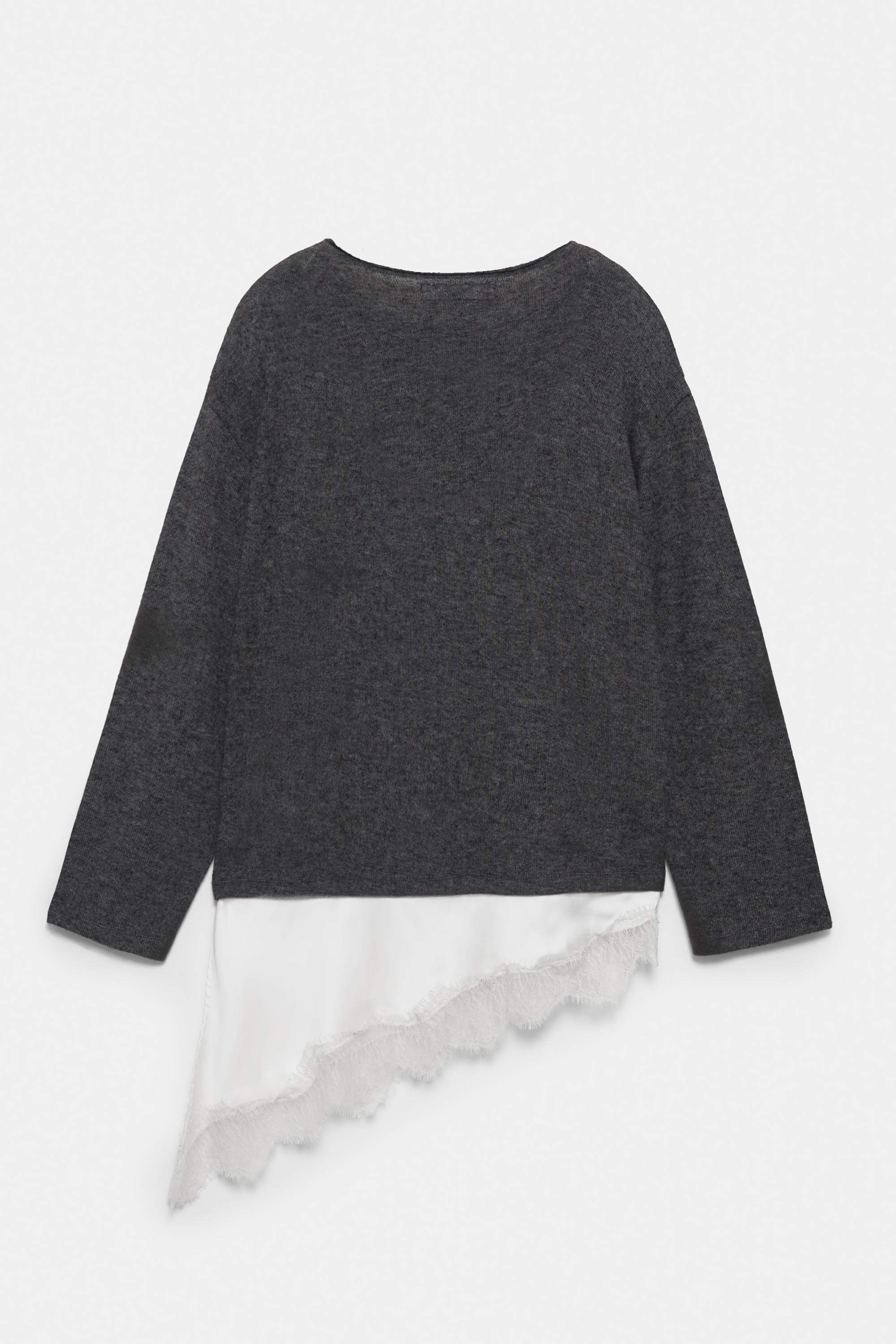 Fine lace combined jumper — Dark grey