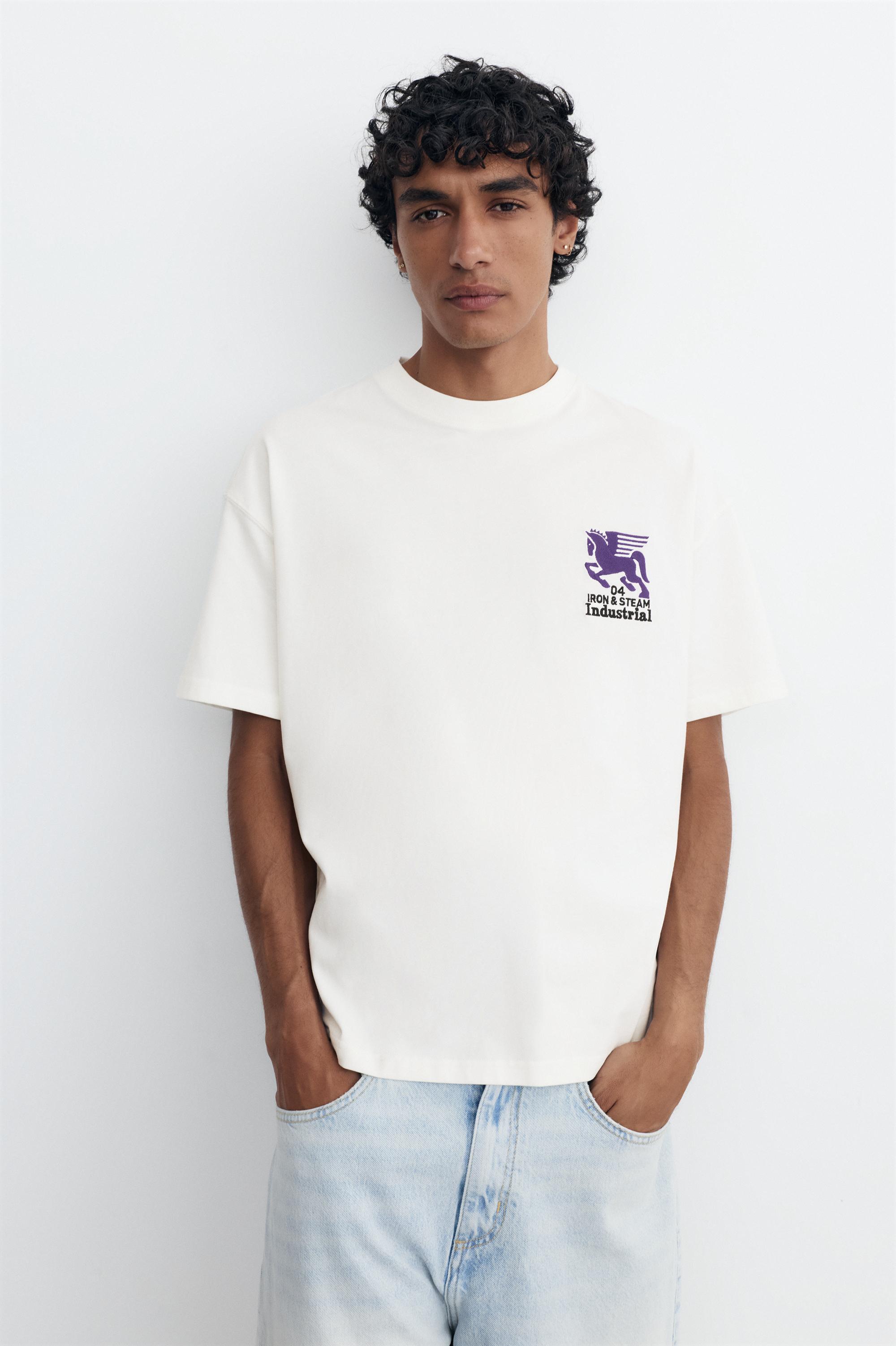 Boxy T-shirt with graphic embroidery — White