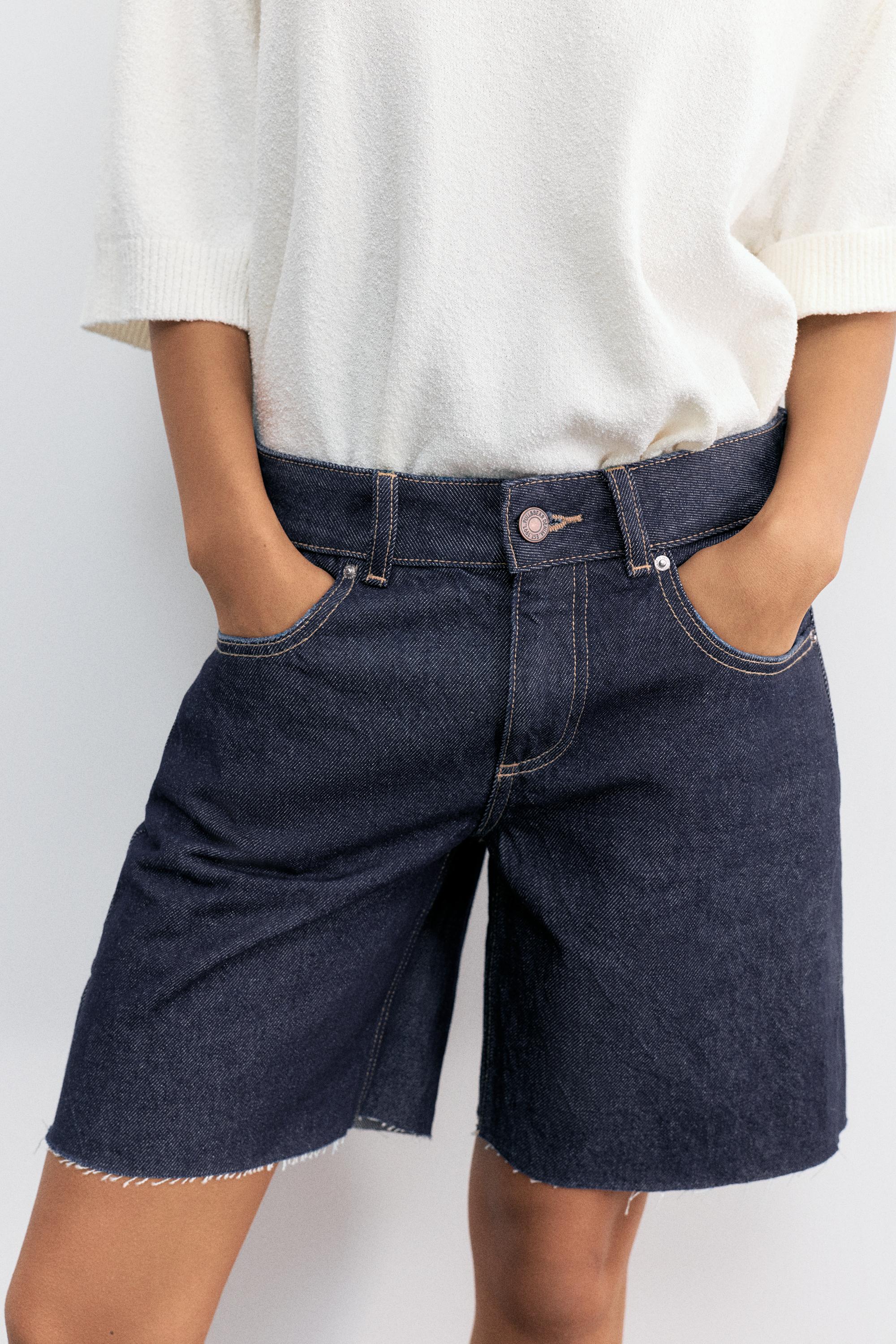 Low-rise denim Bermuda shorts — Navy
