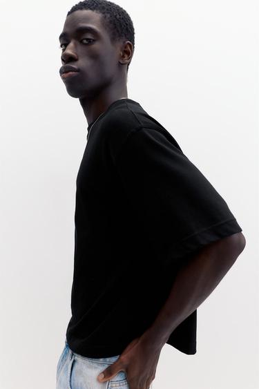 Cropped short sleeve T-shirt — Black 3