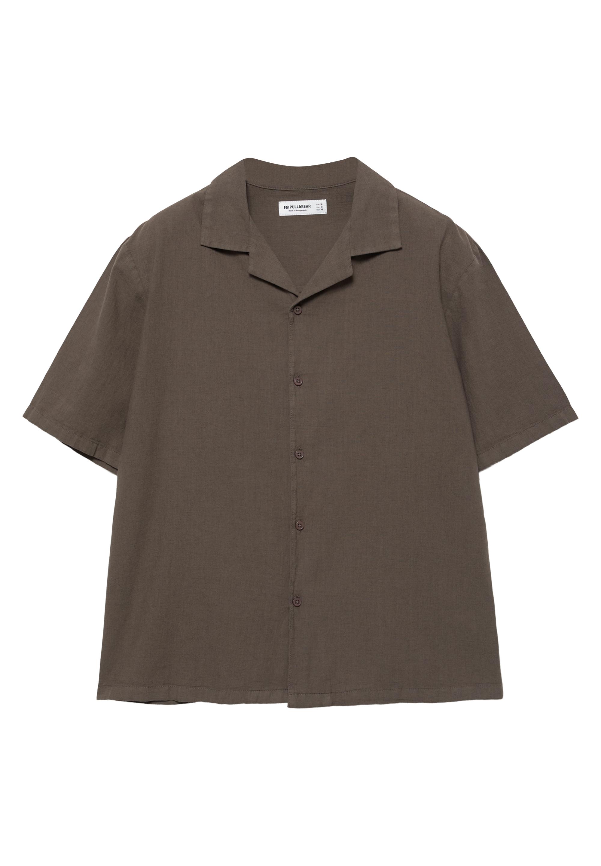 Short sleeve linen blend shirt — Chocolate