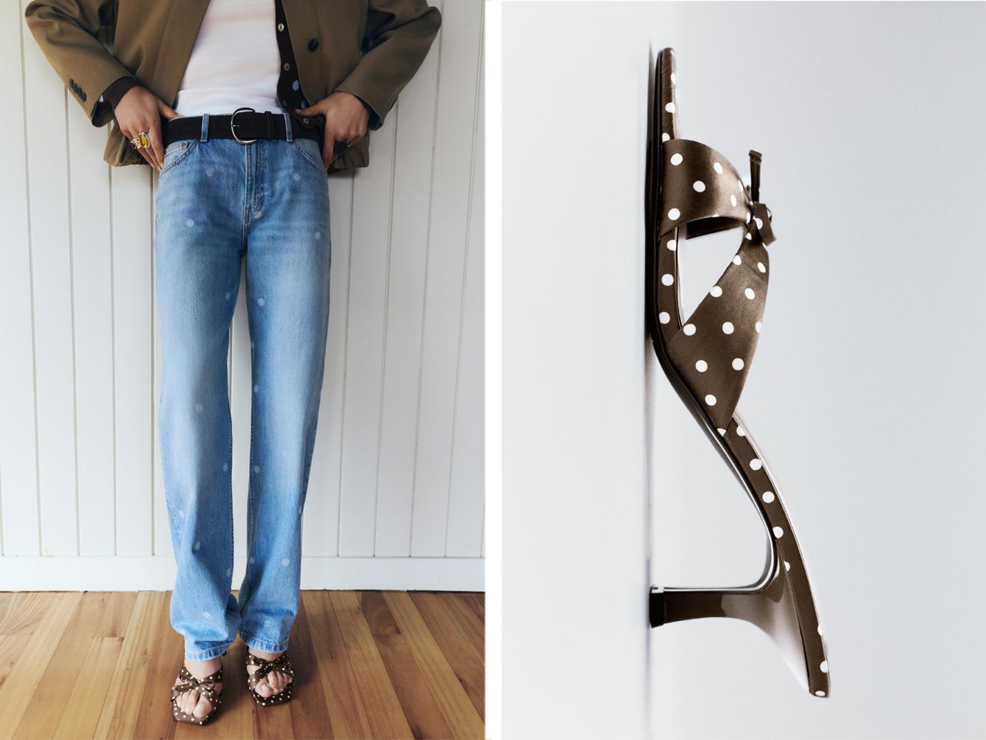 Polka dot mule high-heel sandals — Brown