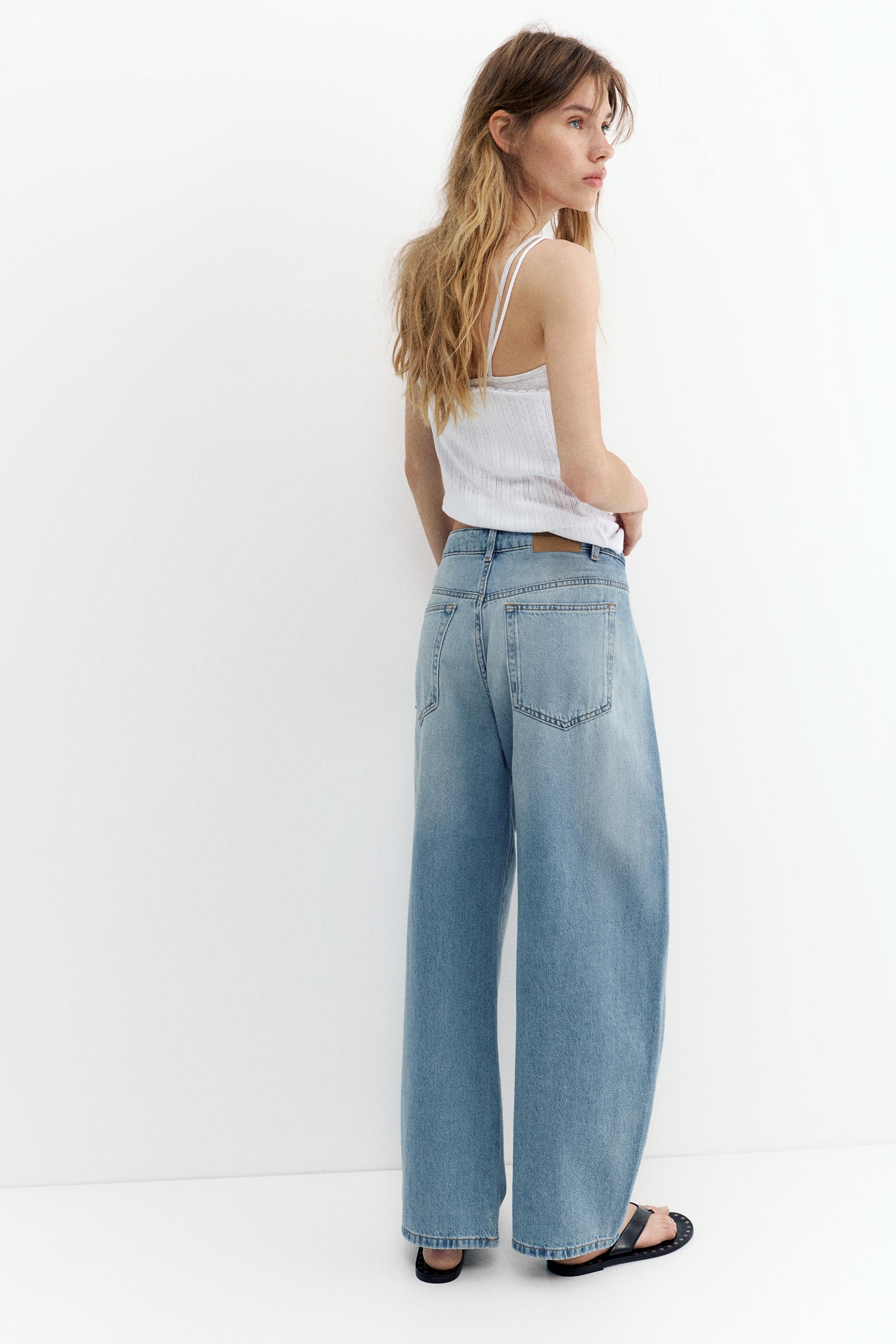 Pleated balloon fit baggy jeans — Pale blue