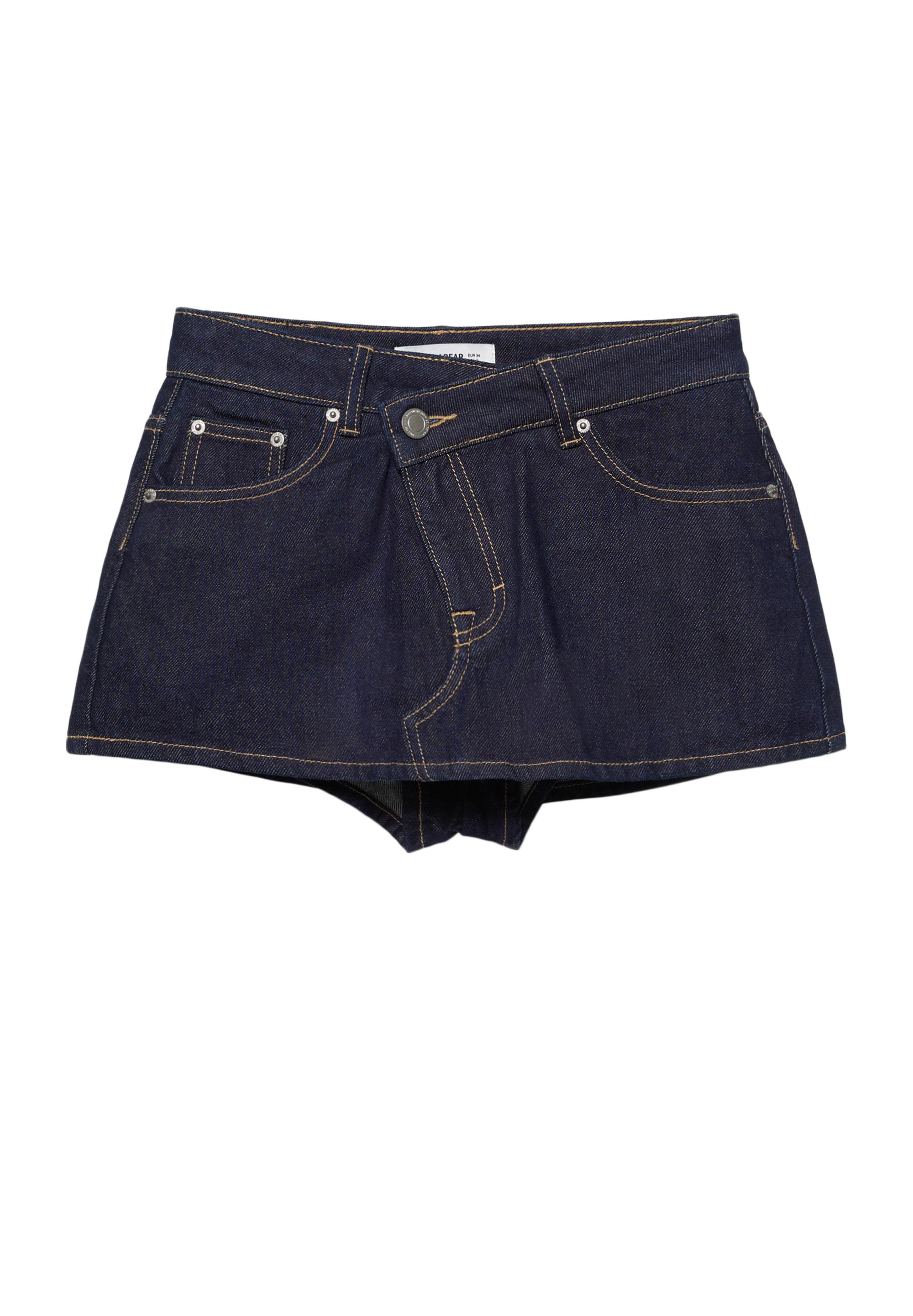 Cross-waist denim skort — Navy