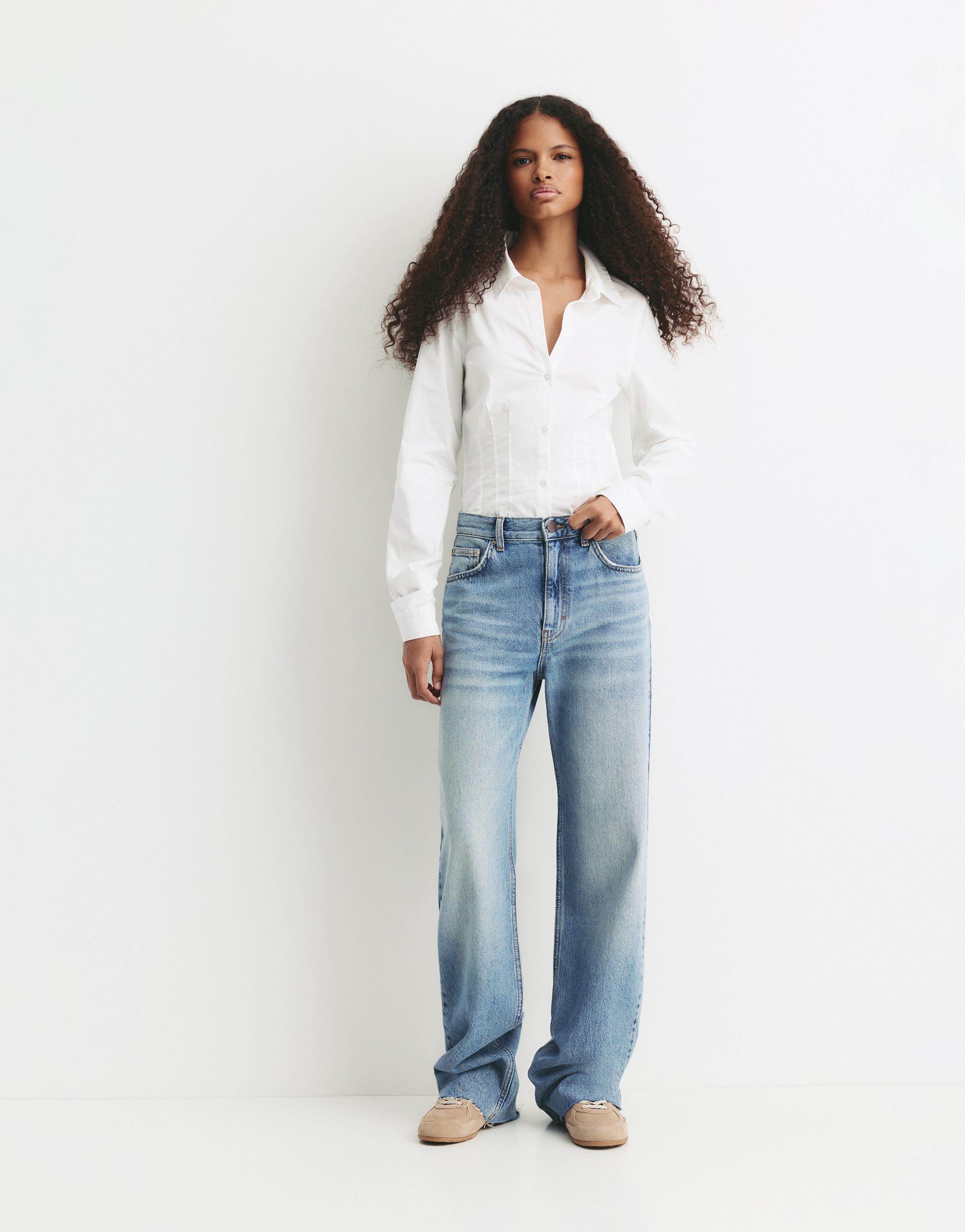 Poplin yırtmaçlı dar kesim gömlek - Görsel 56