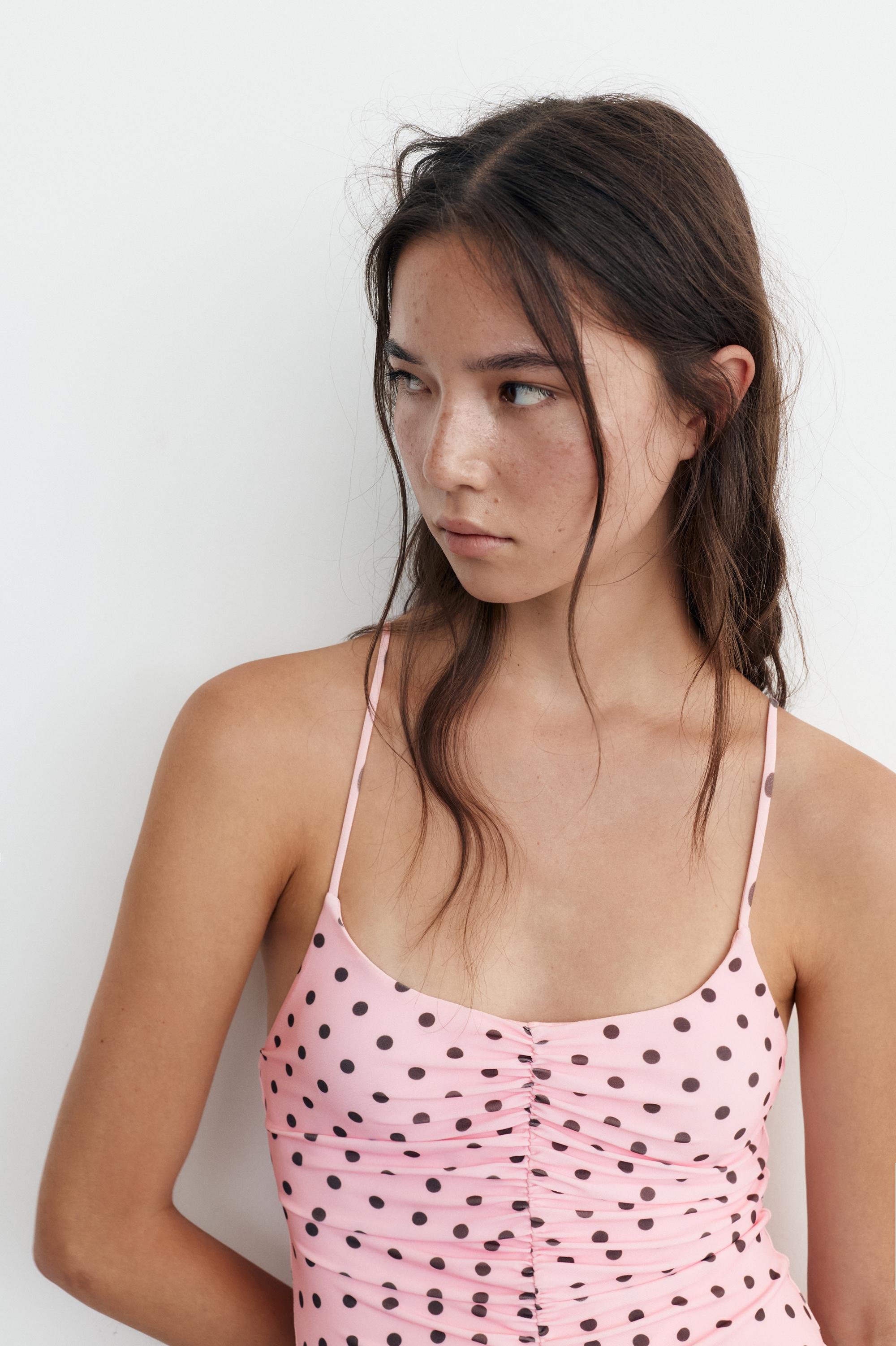 Short strappy gathered dress — Pink