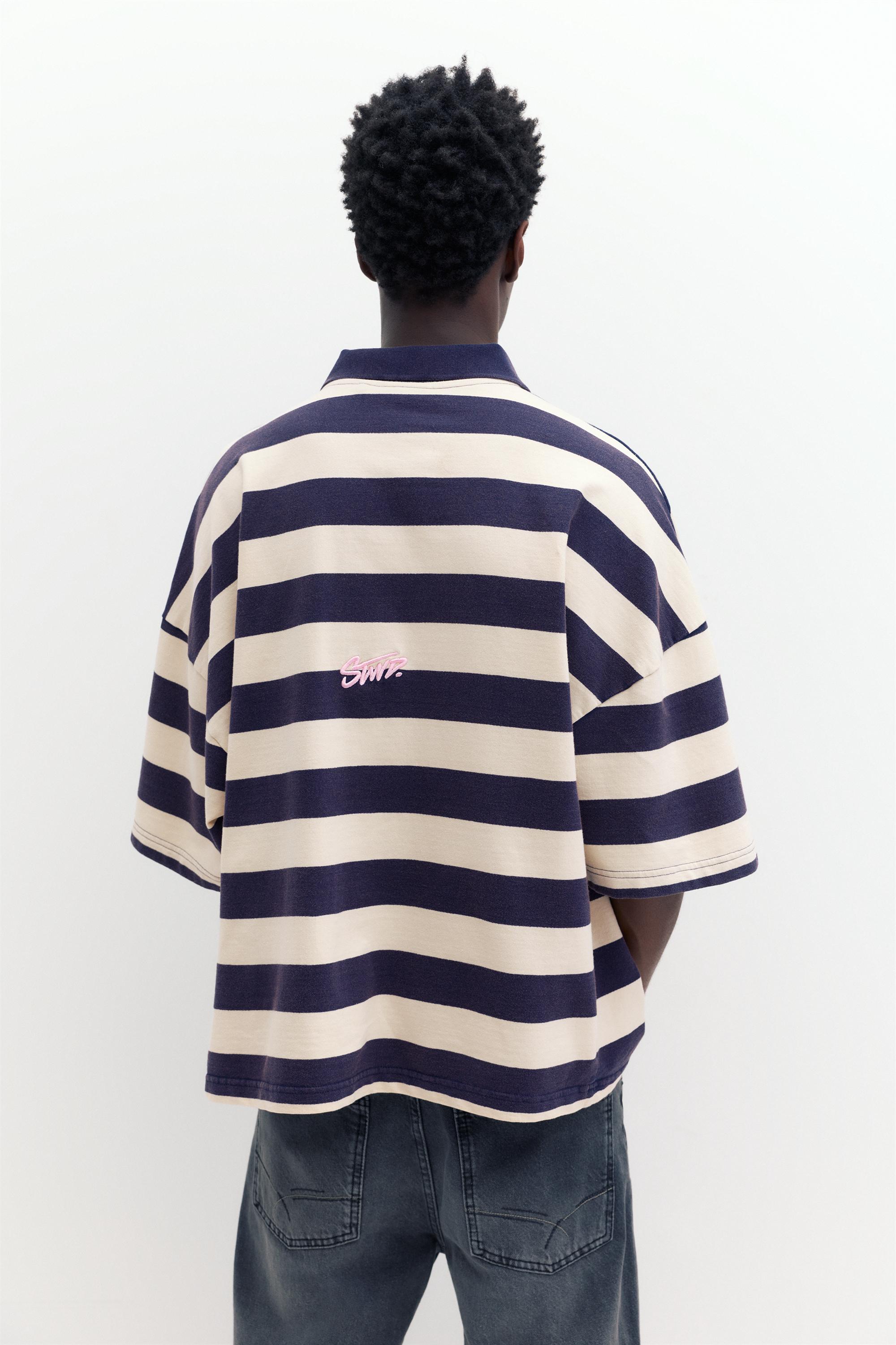 Çizgili boxy polo t-shirt - Görsel 36