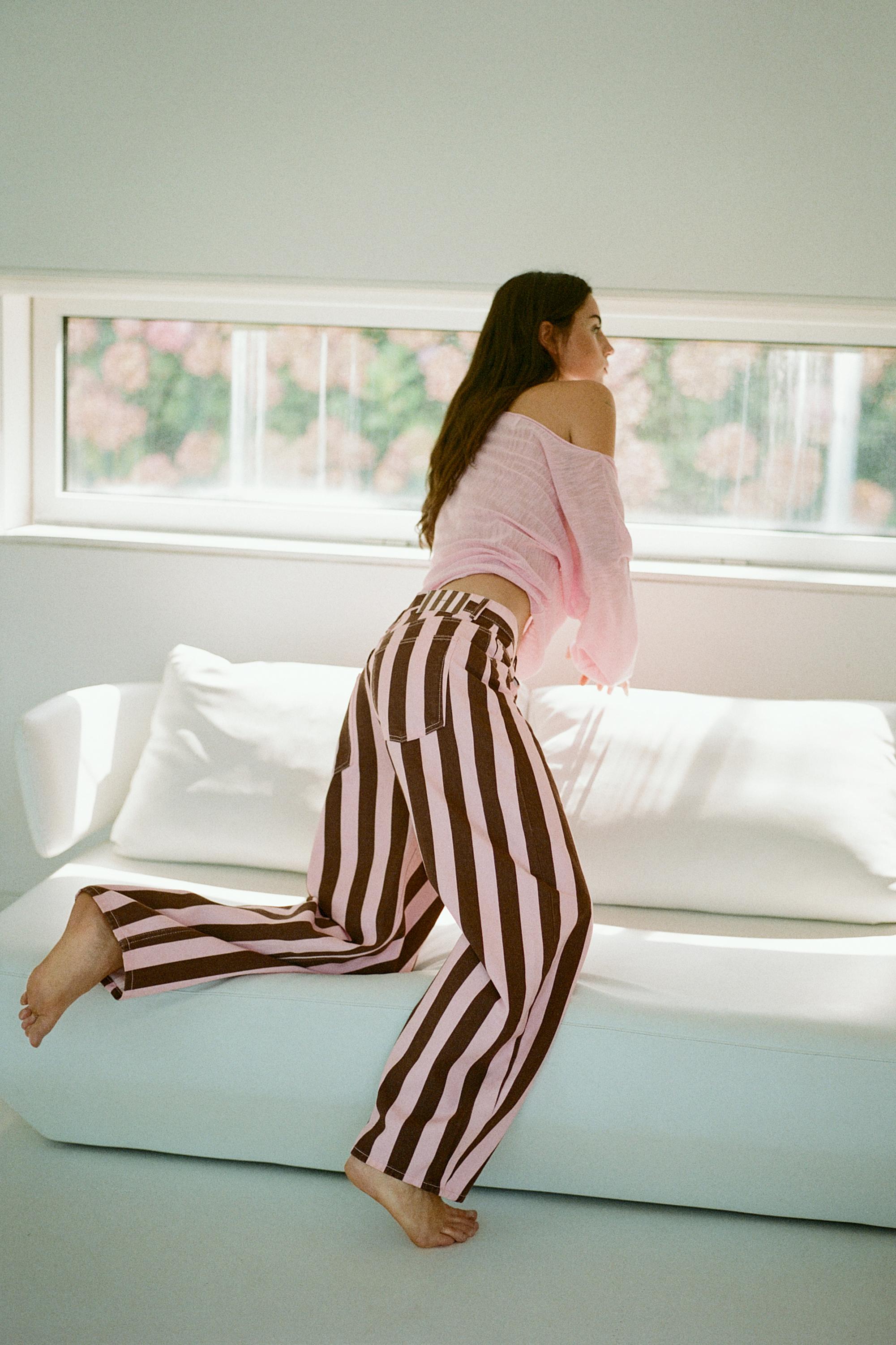 Striped barrel jeans — Rose pink