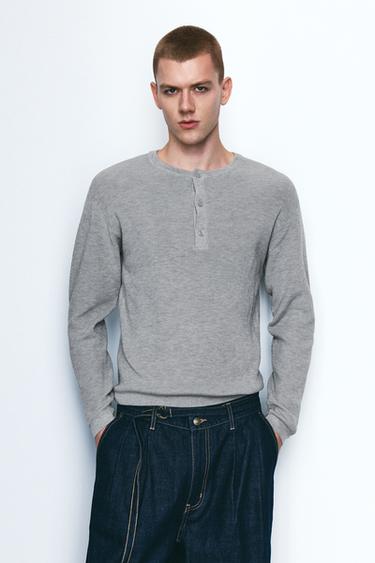 Henley collar jumper — Grey marl 2