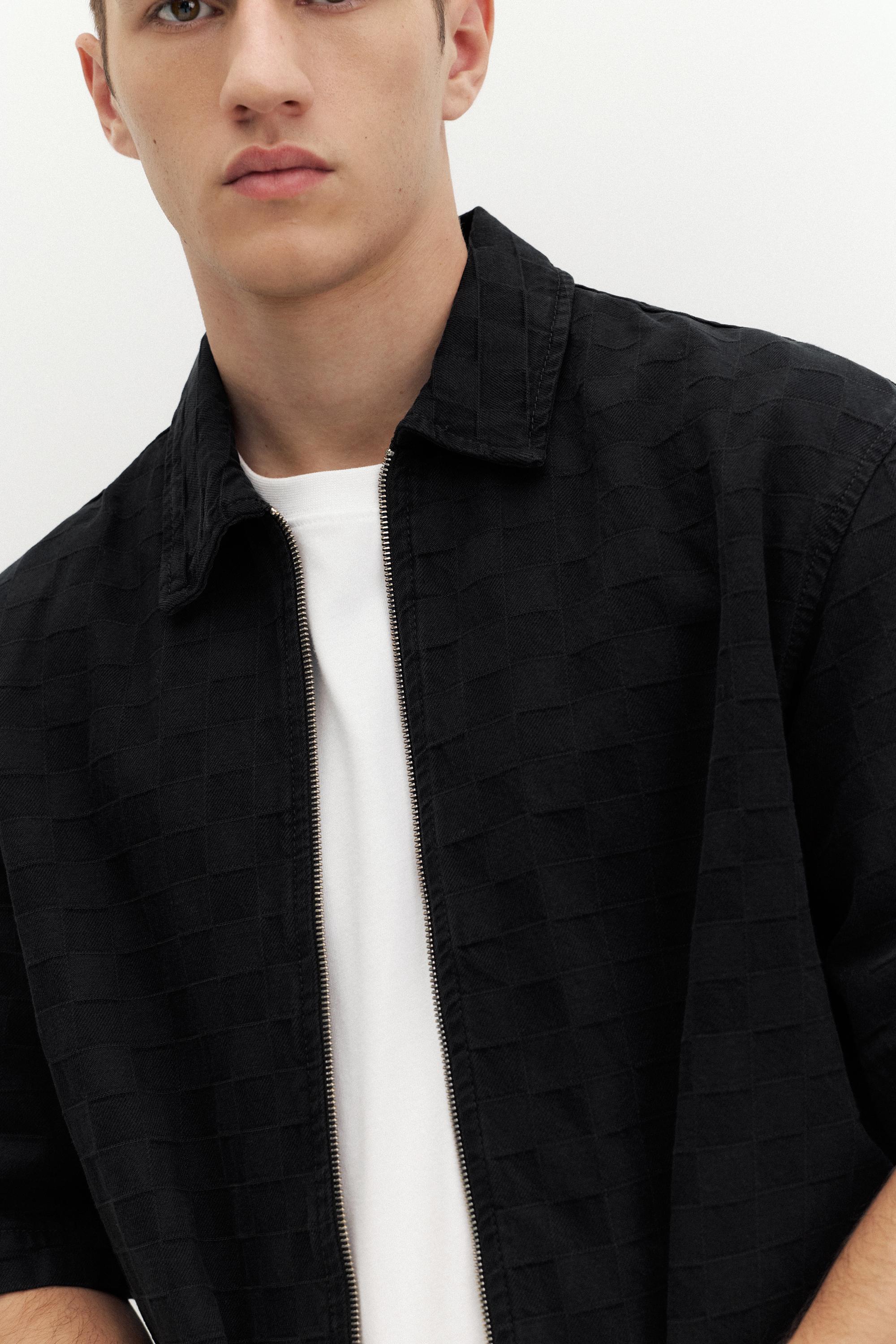 Short sleeve zip check shirt — Black