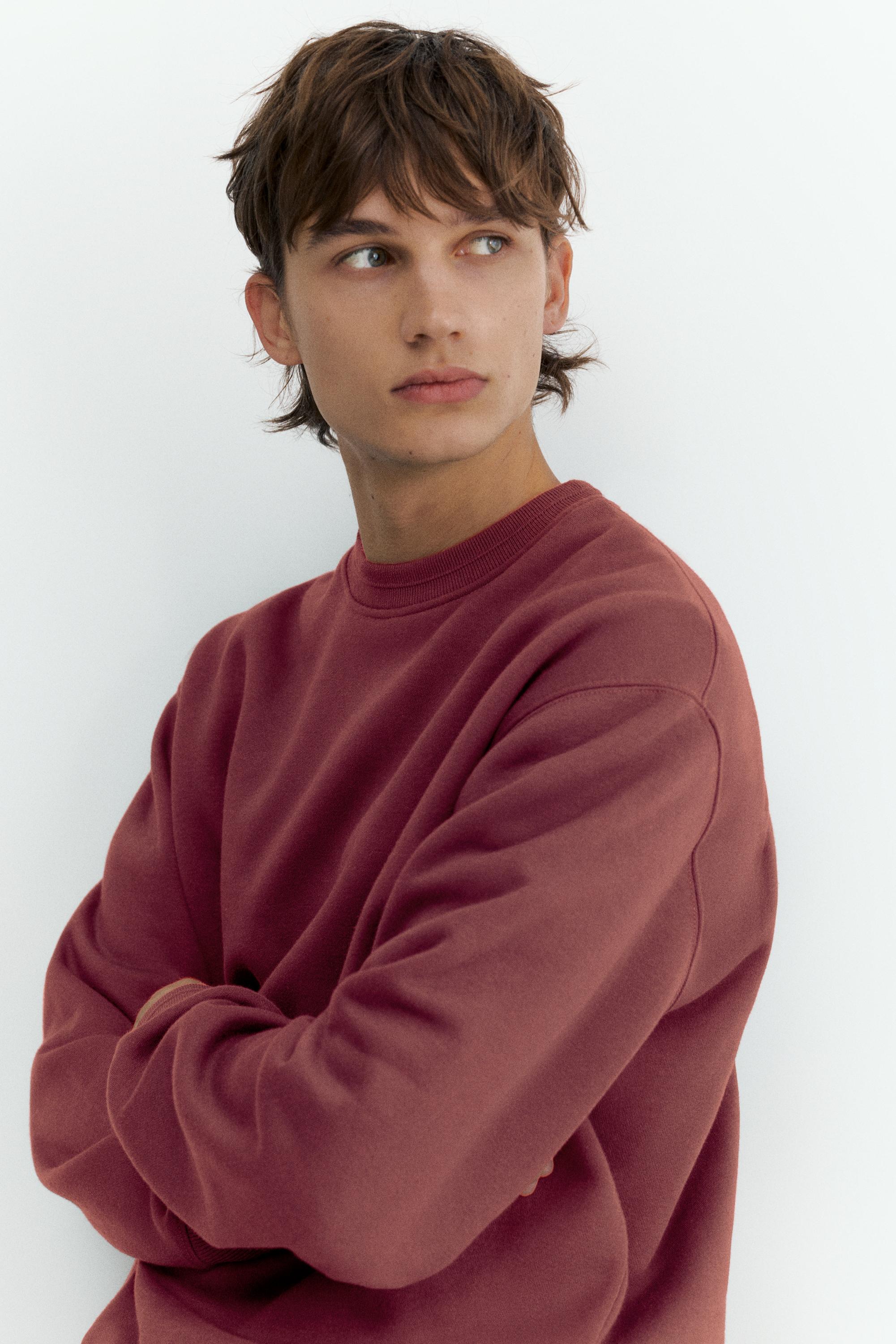 Relaxed fit round neck sweatshirt — Burgundy