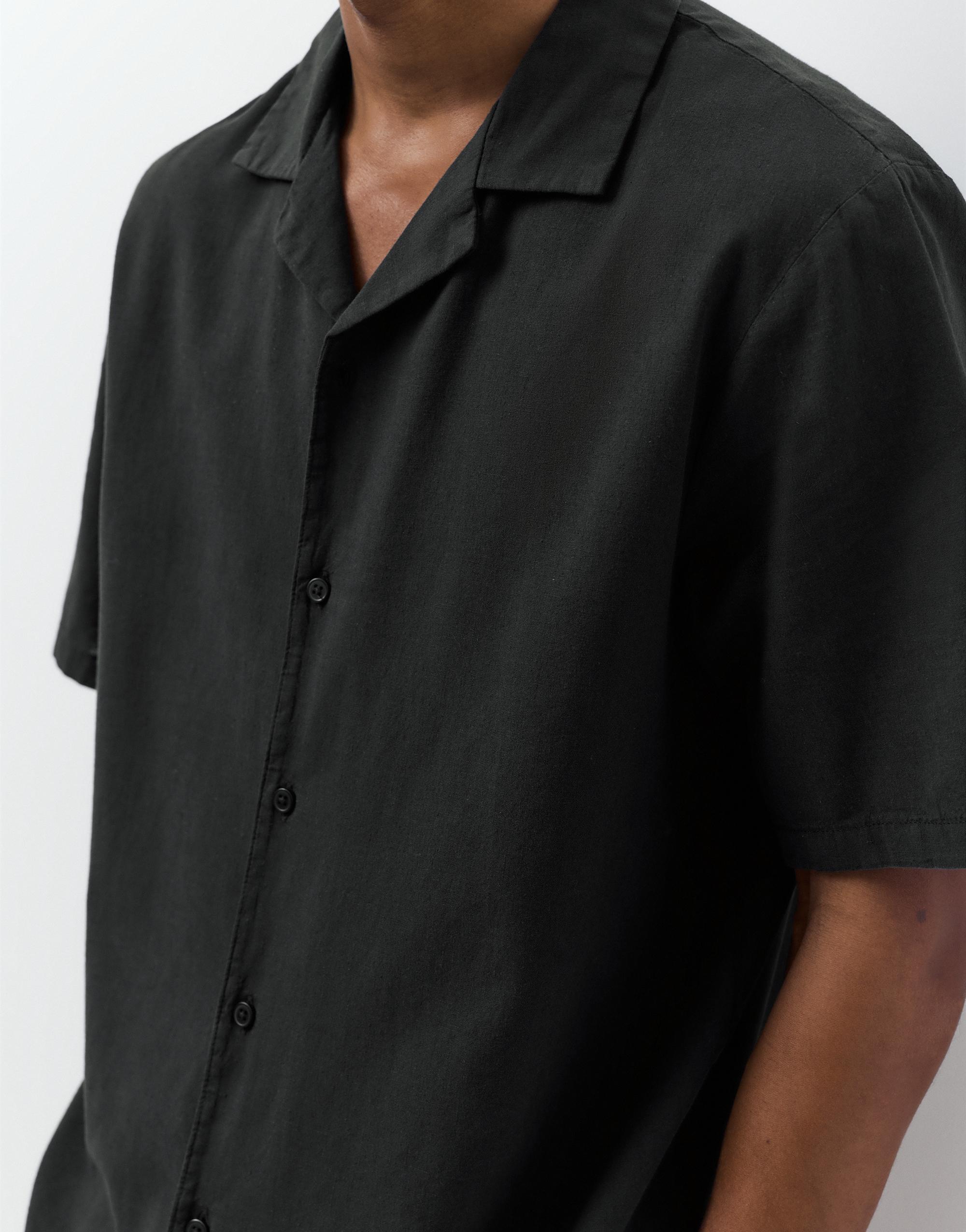 Short sleeve linen blend shirt — Black