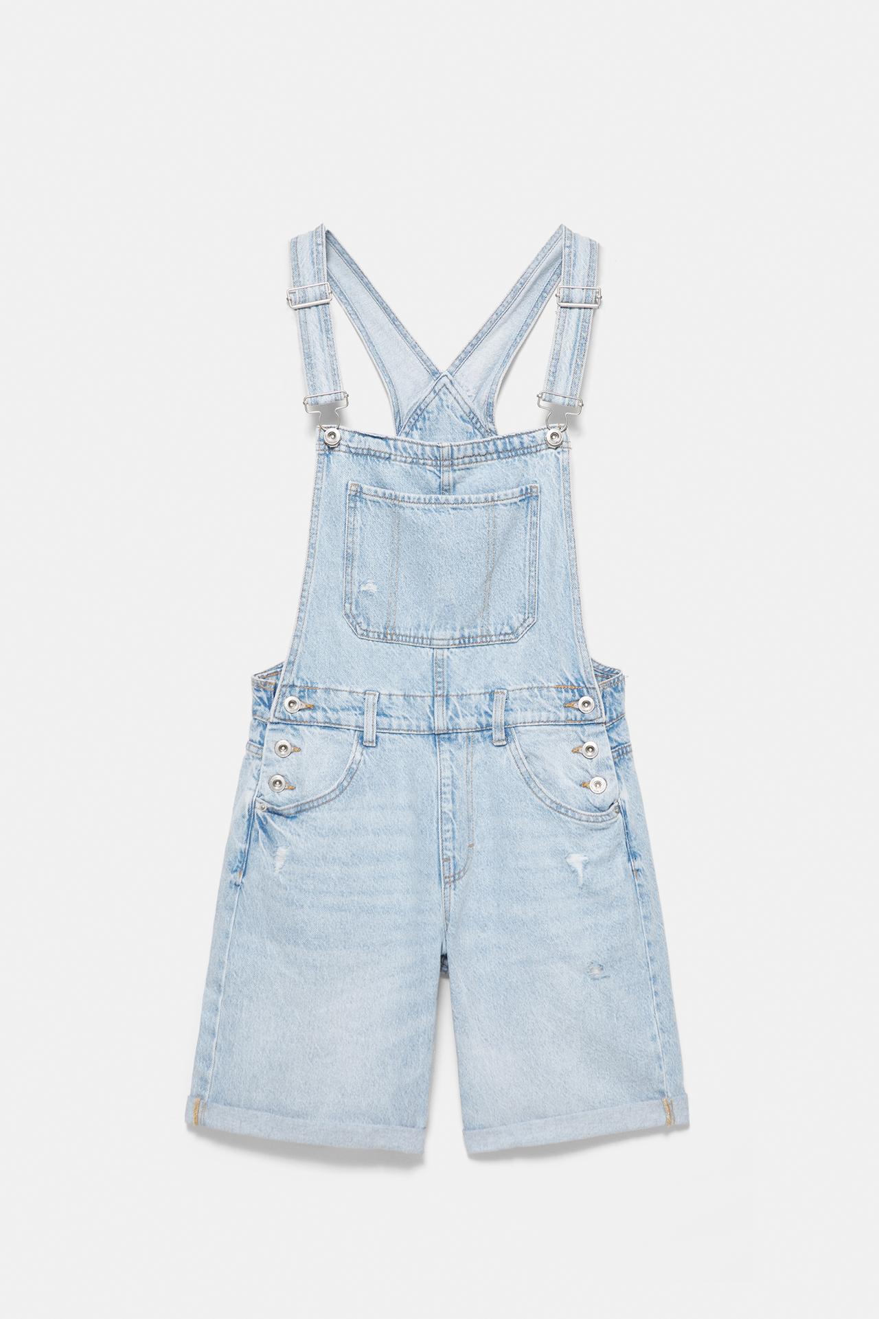 Short denim dungarees — Pale blue