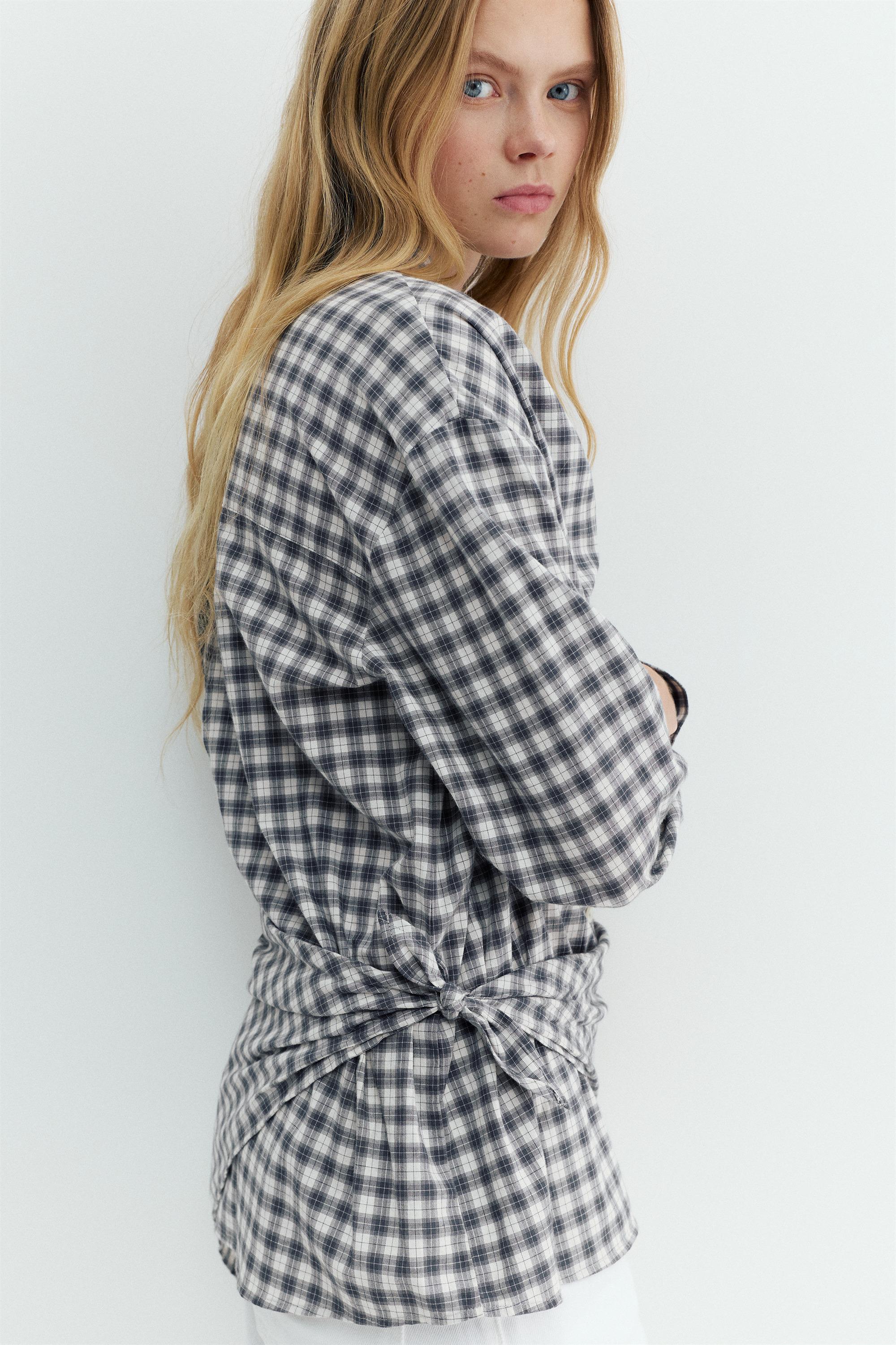 Çok konumlu bandana detaylı kareli gömlek - Görsel 20