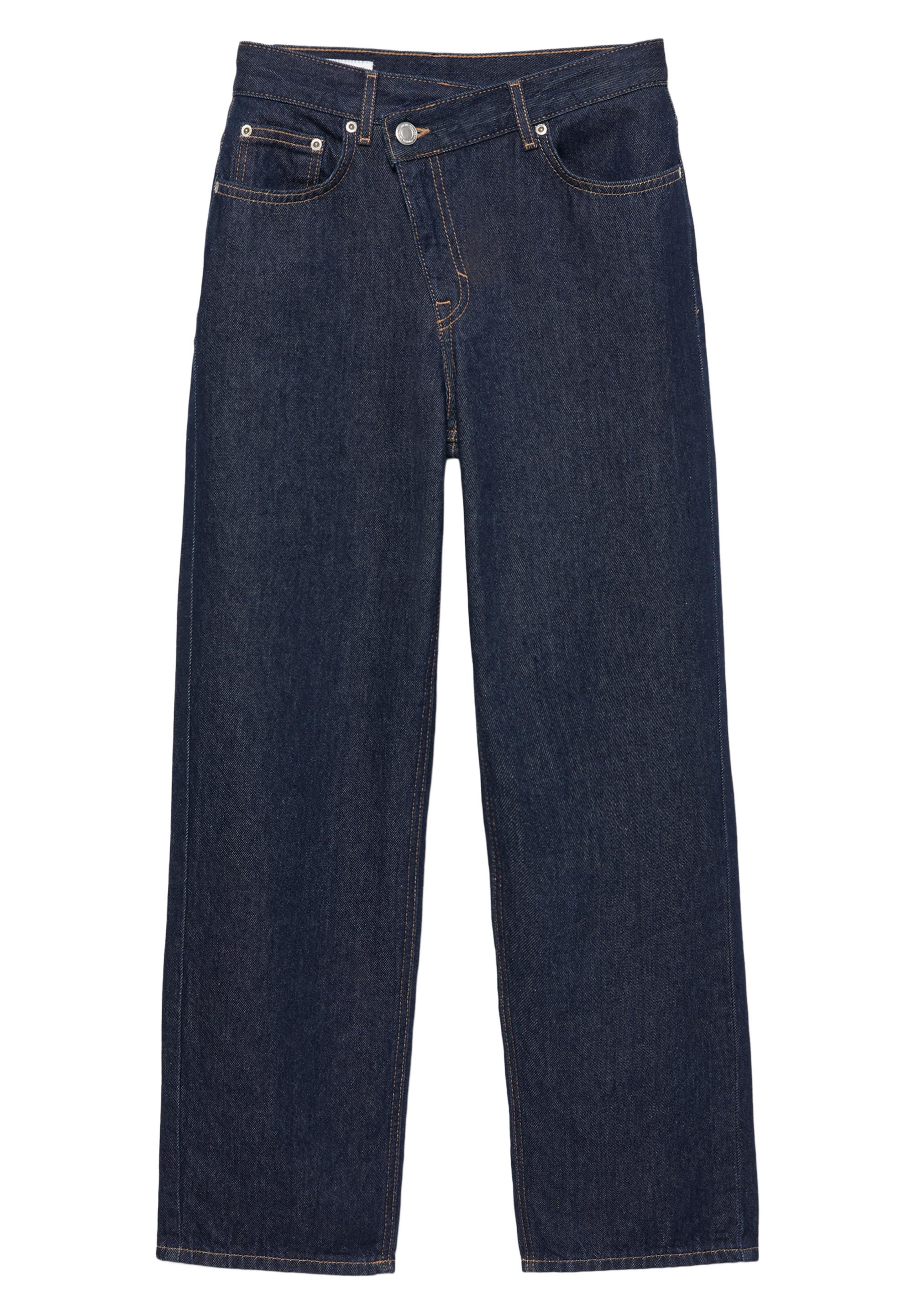 Straight-leg jeans with crossover waistband — Navy