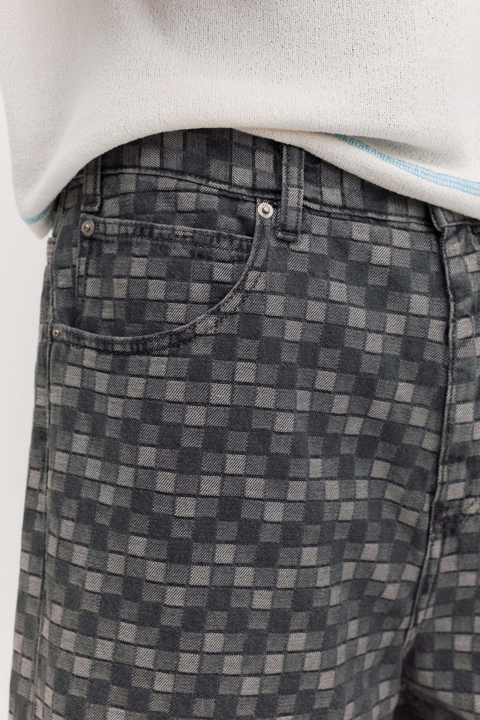 Checked denim Bermuda shorts — Faded black