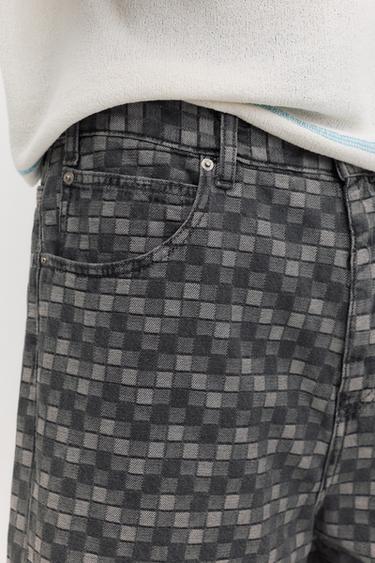 Checked denim Bermuda shorts — Faded black 4