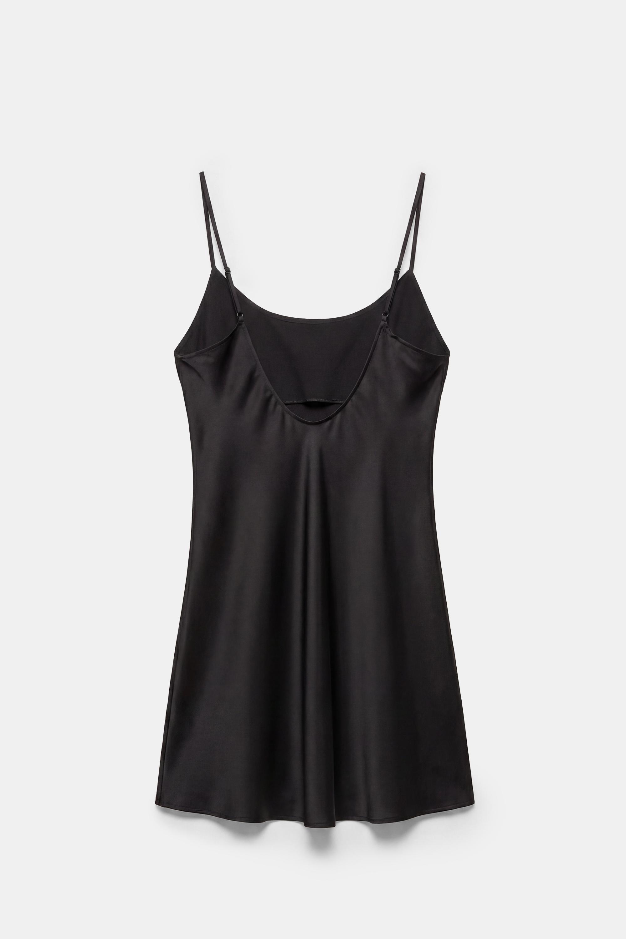 Short satin strappy dress — Black