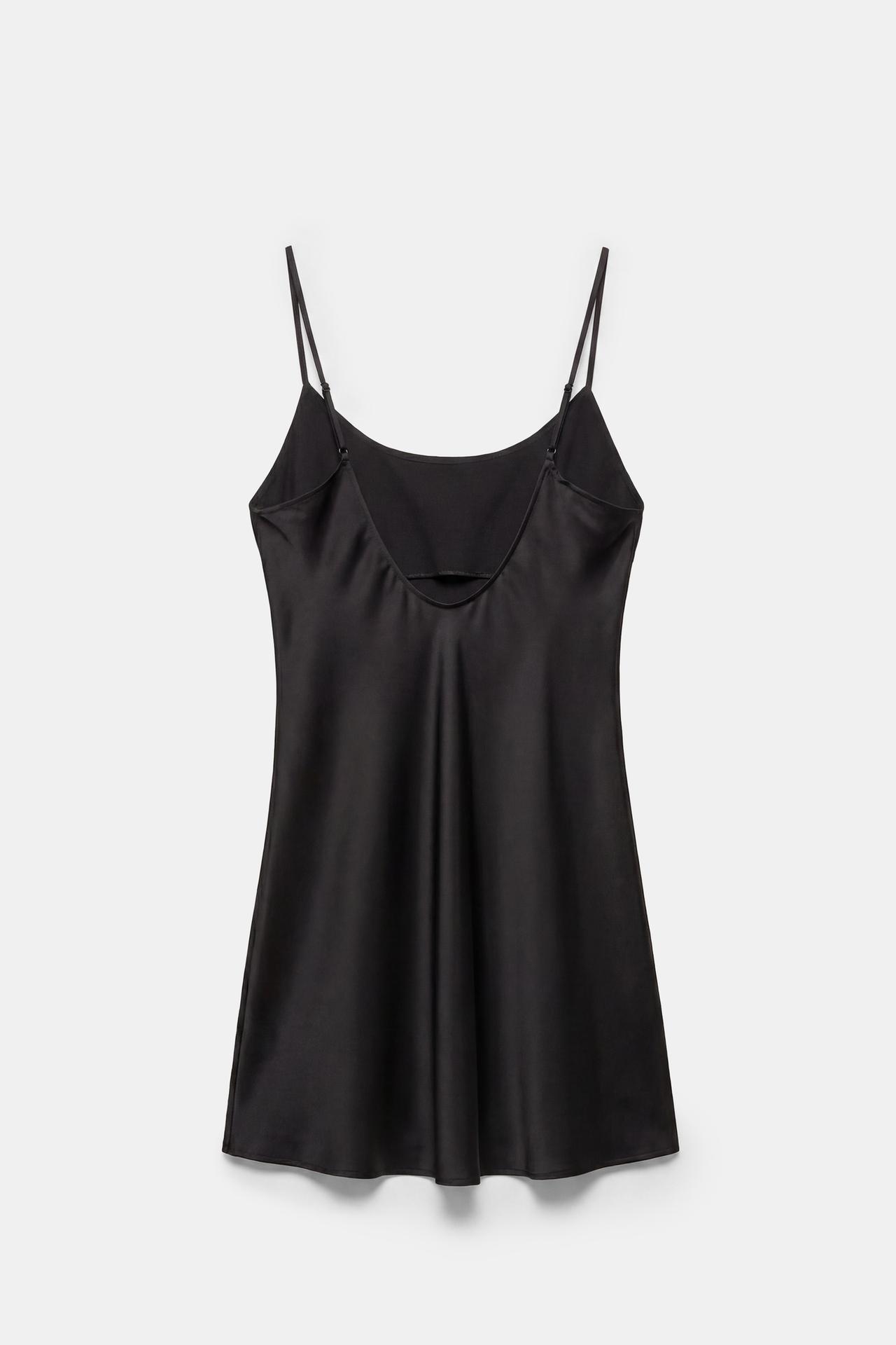 Short satin strappy dress — Black