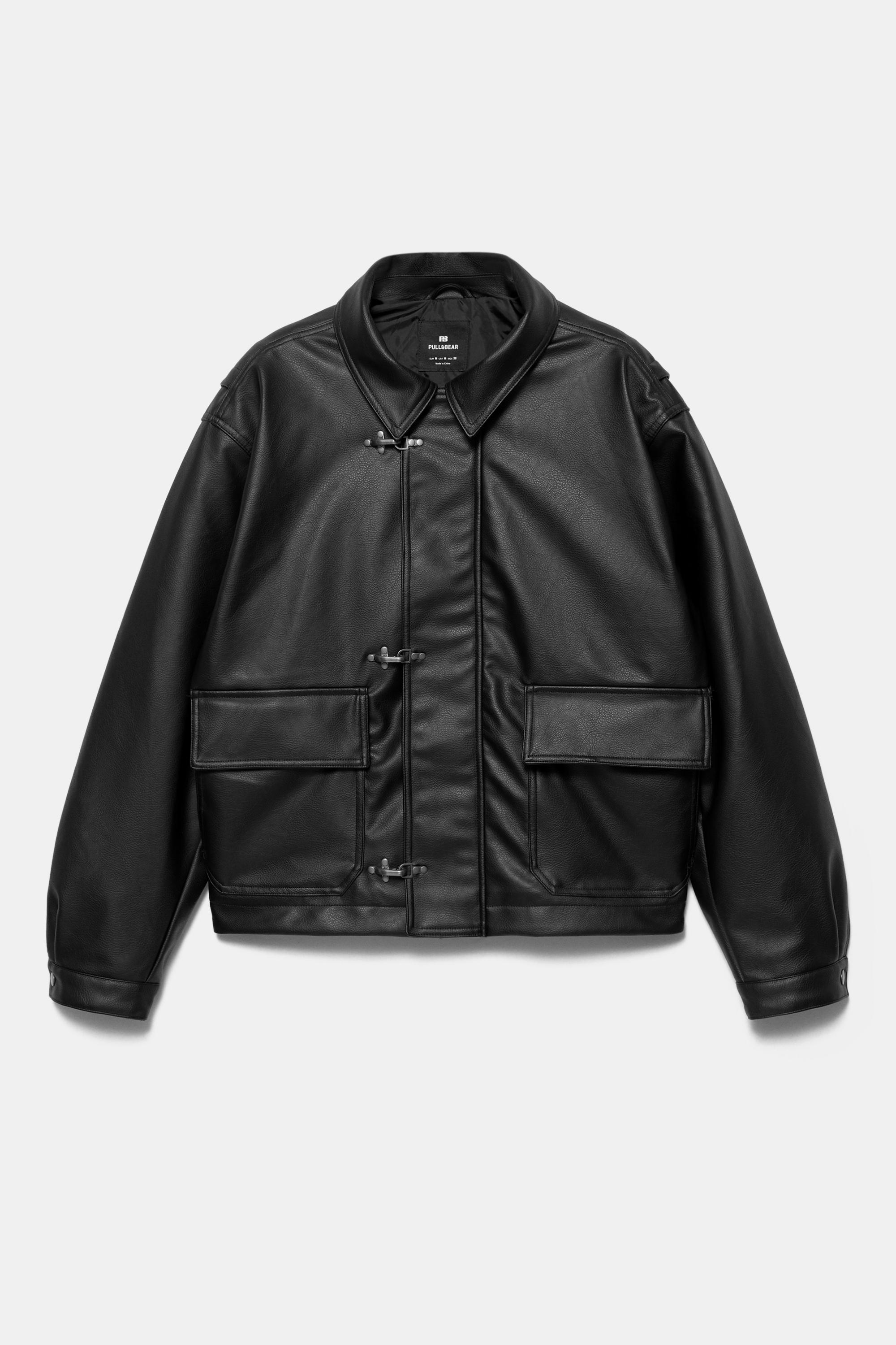 Süslü düğmeli suni deri ceket - Görsel 5