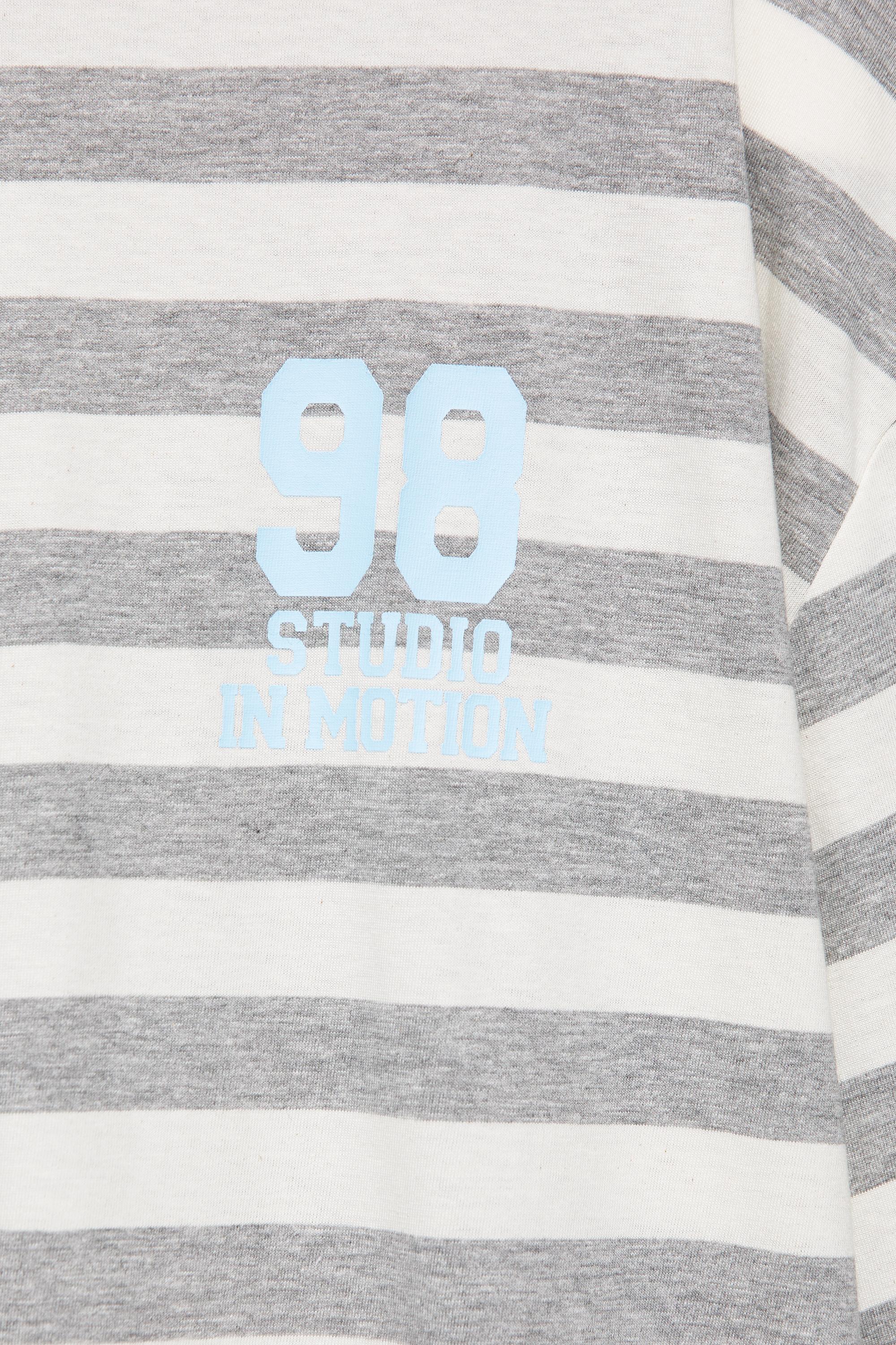 Oversize graphic striped T-shirt — Grey marl