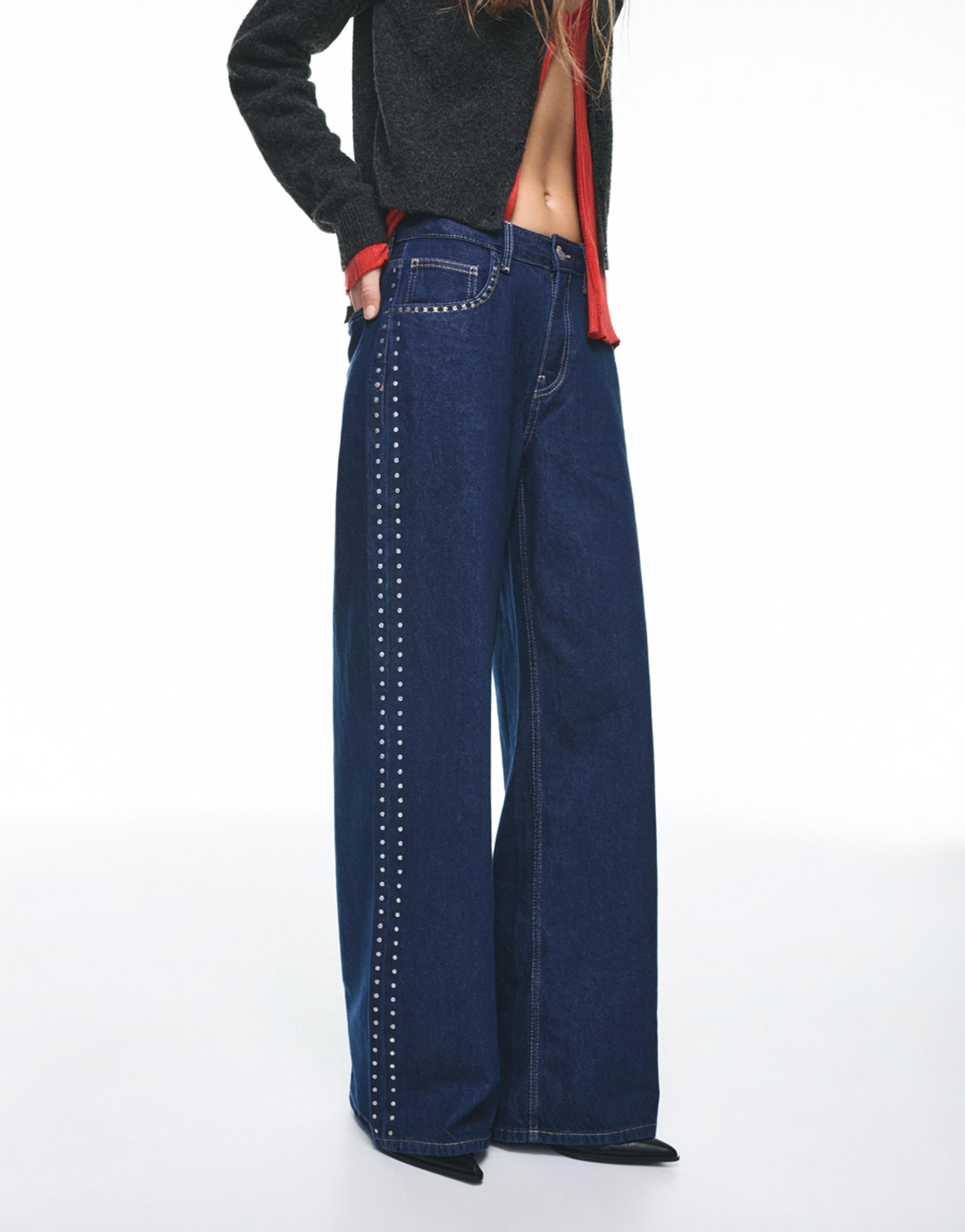 Zımbalı geniş paça jean - Görsel 27