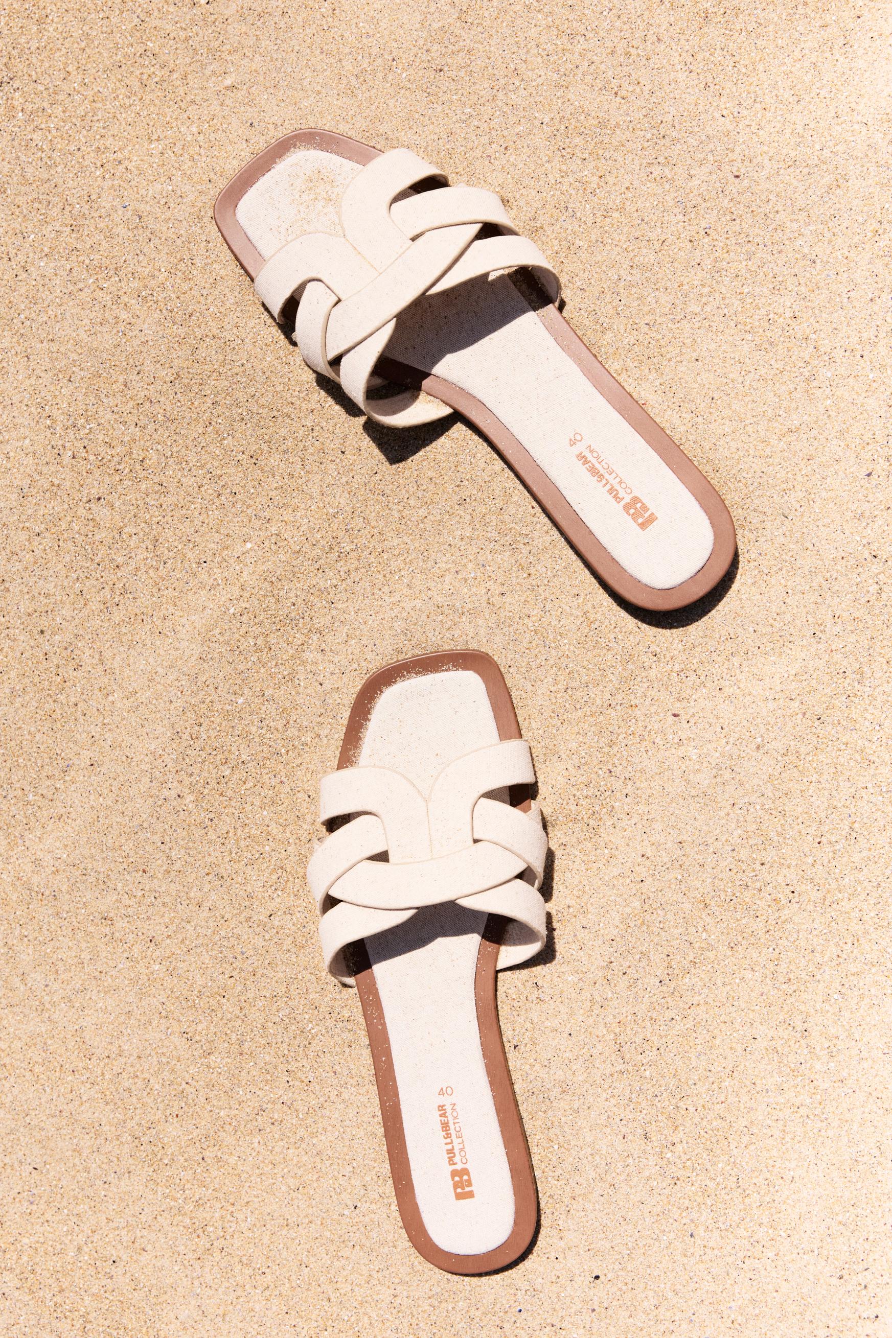 Fabric flat slider sandals — Ecru