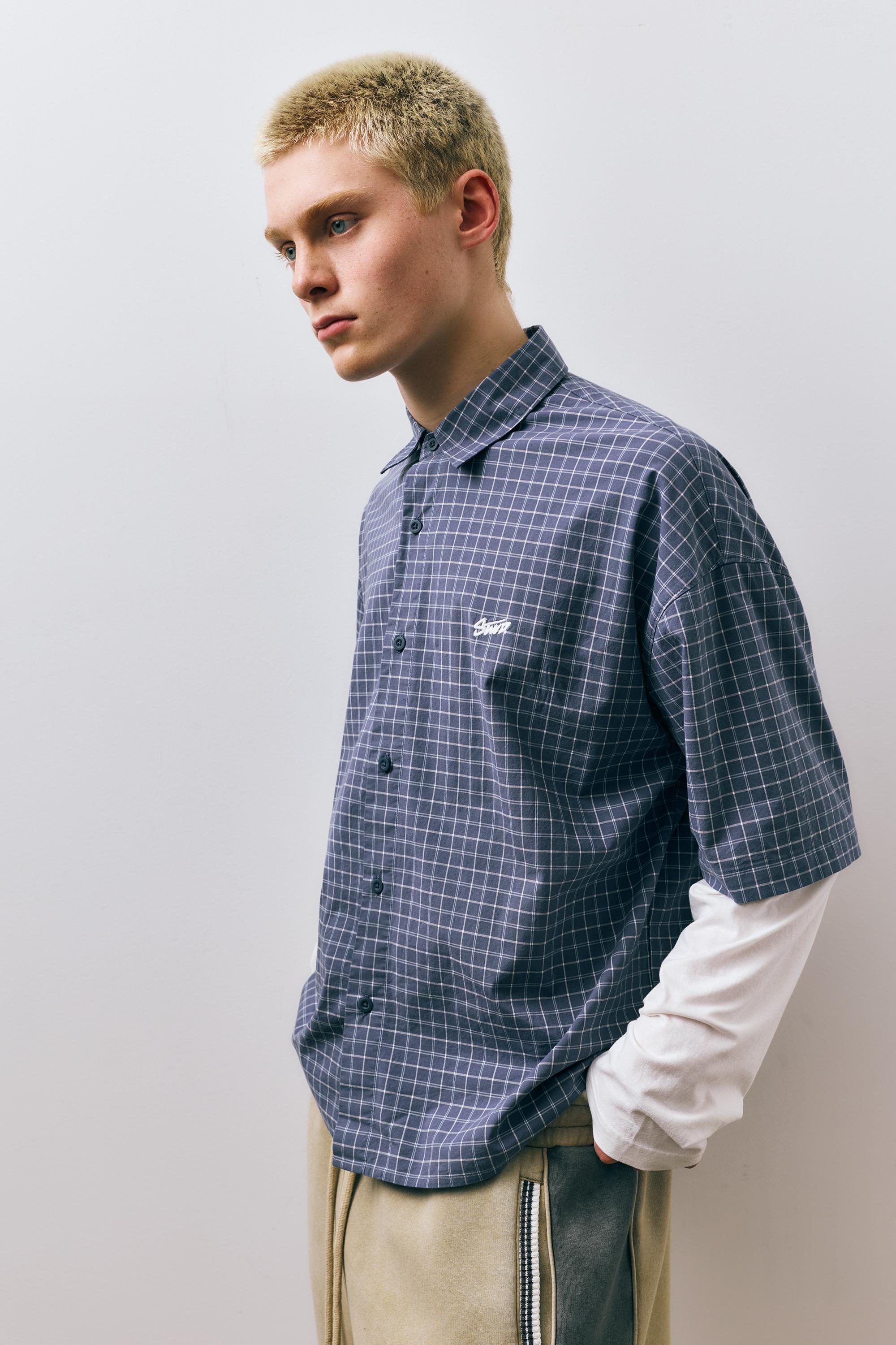Double-sleeve check shirt — Blue