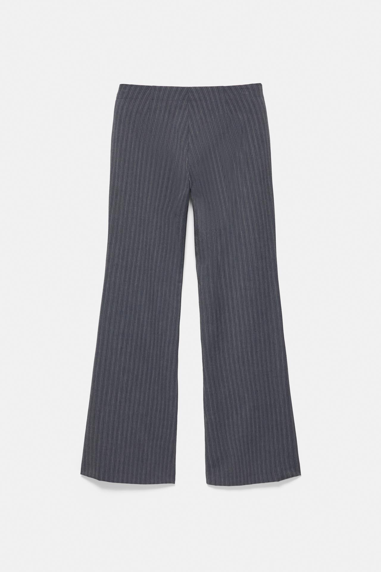 Striped flared trousers with belt — Anthracite grey