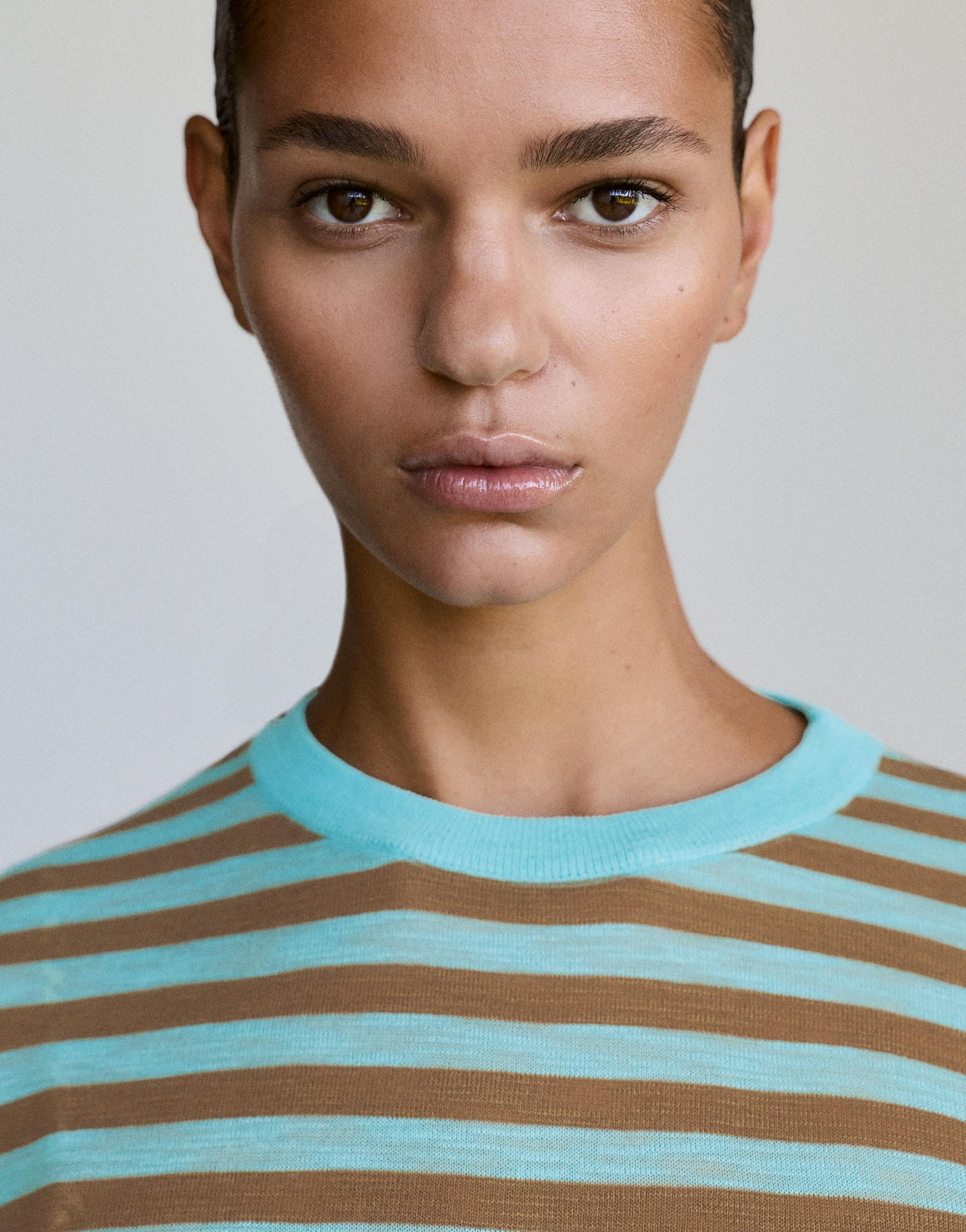 Striped knit T-shirt — Turquoise