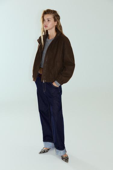 Cloth bomber jacket with a high neck — Brown 4