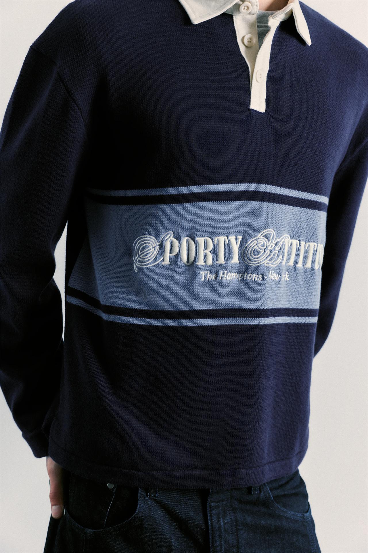 Long sleeve graphic polo shirt — Navy