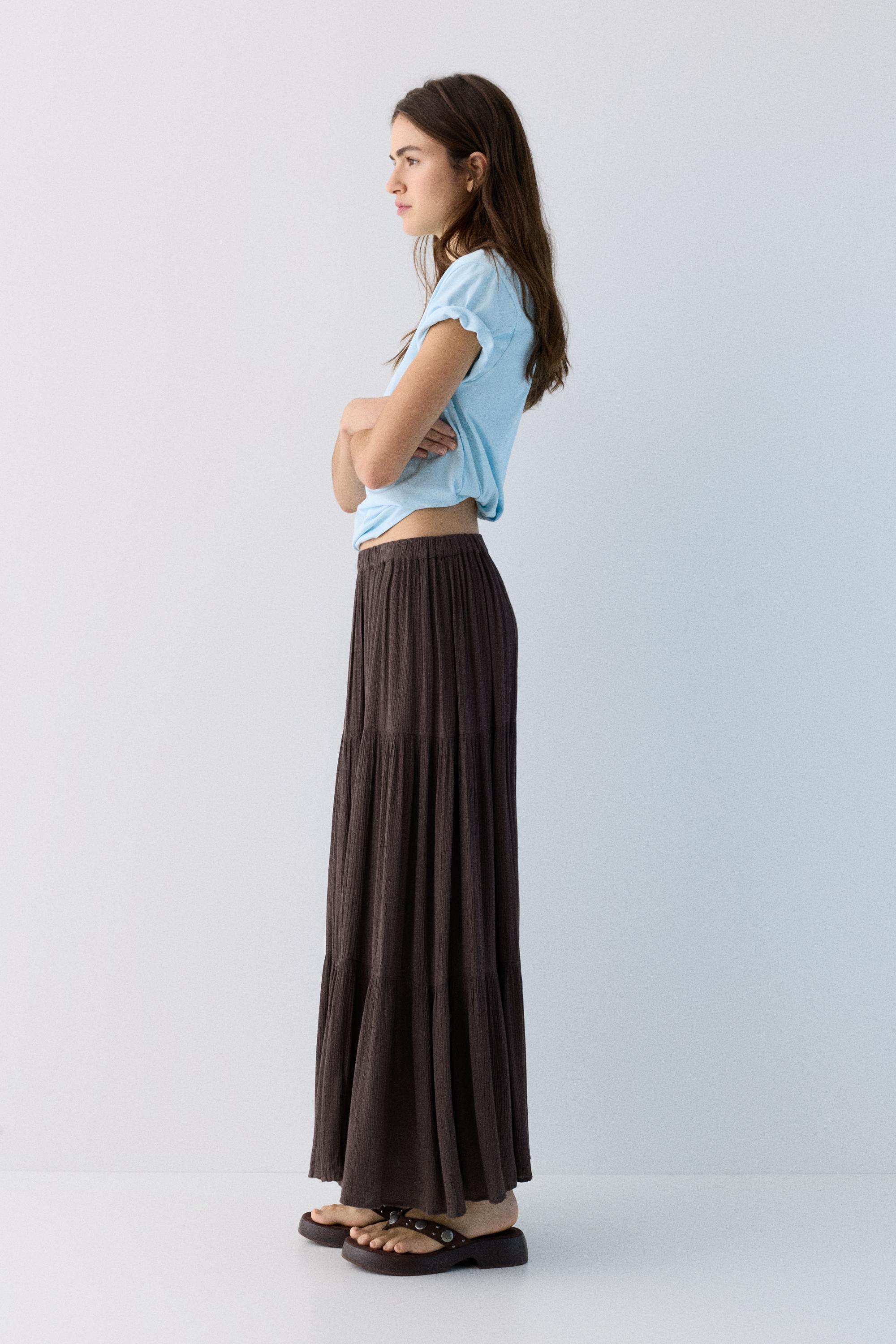 Flowy paneled midi skirt — Brown