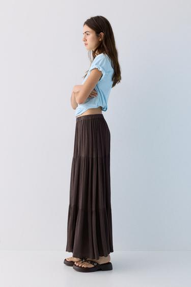 Flowy paneled midi skirt — Brown 4