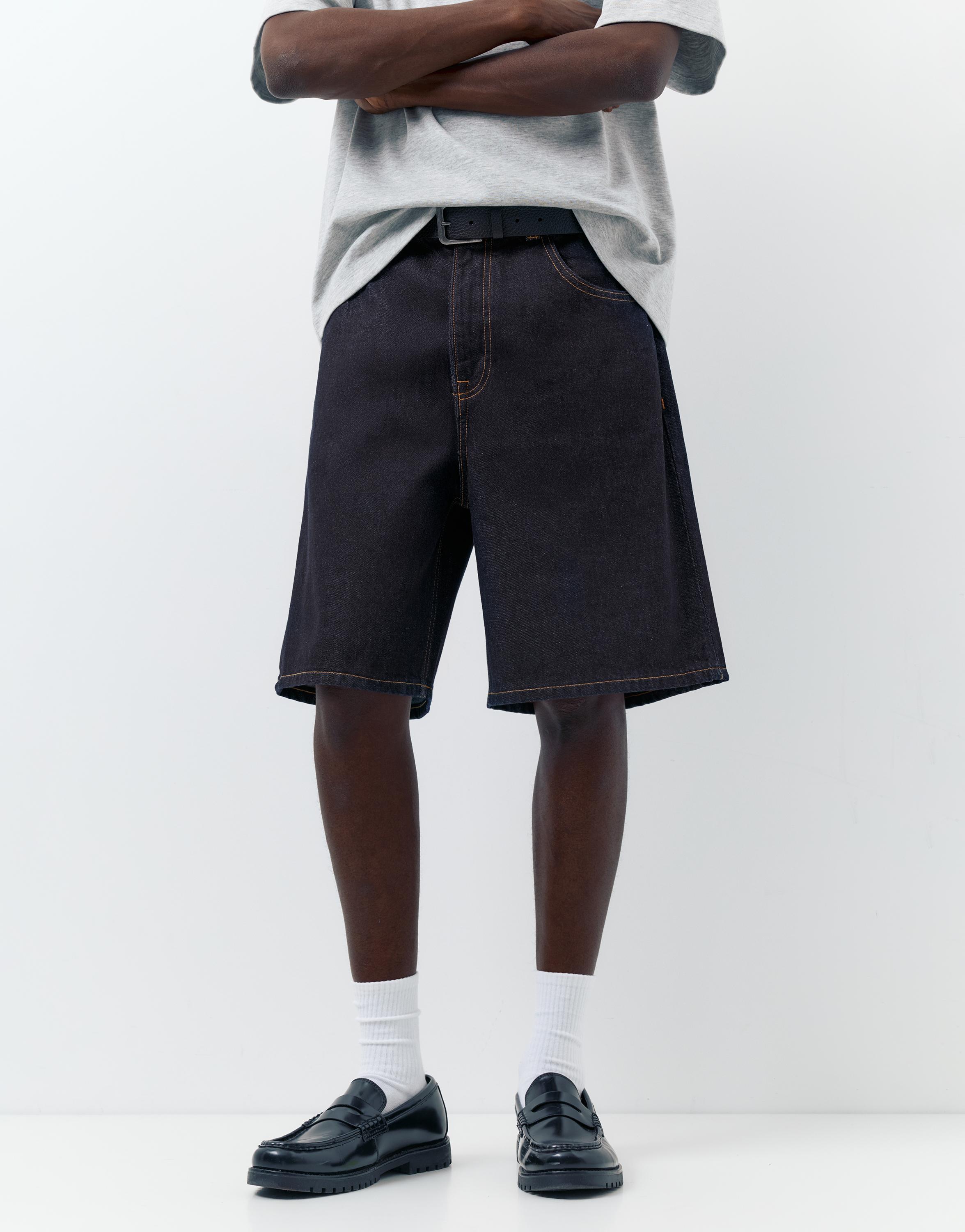 Baggy relaxed fit denim Bermuda shorts — Navy