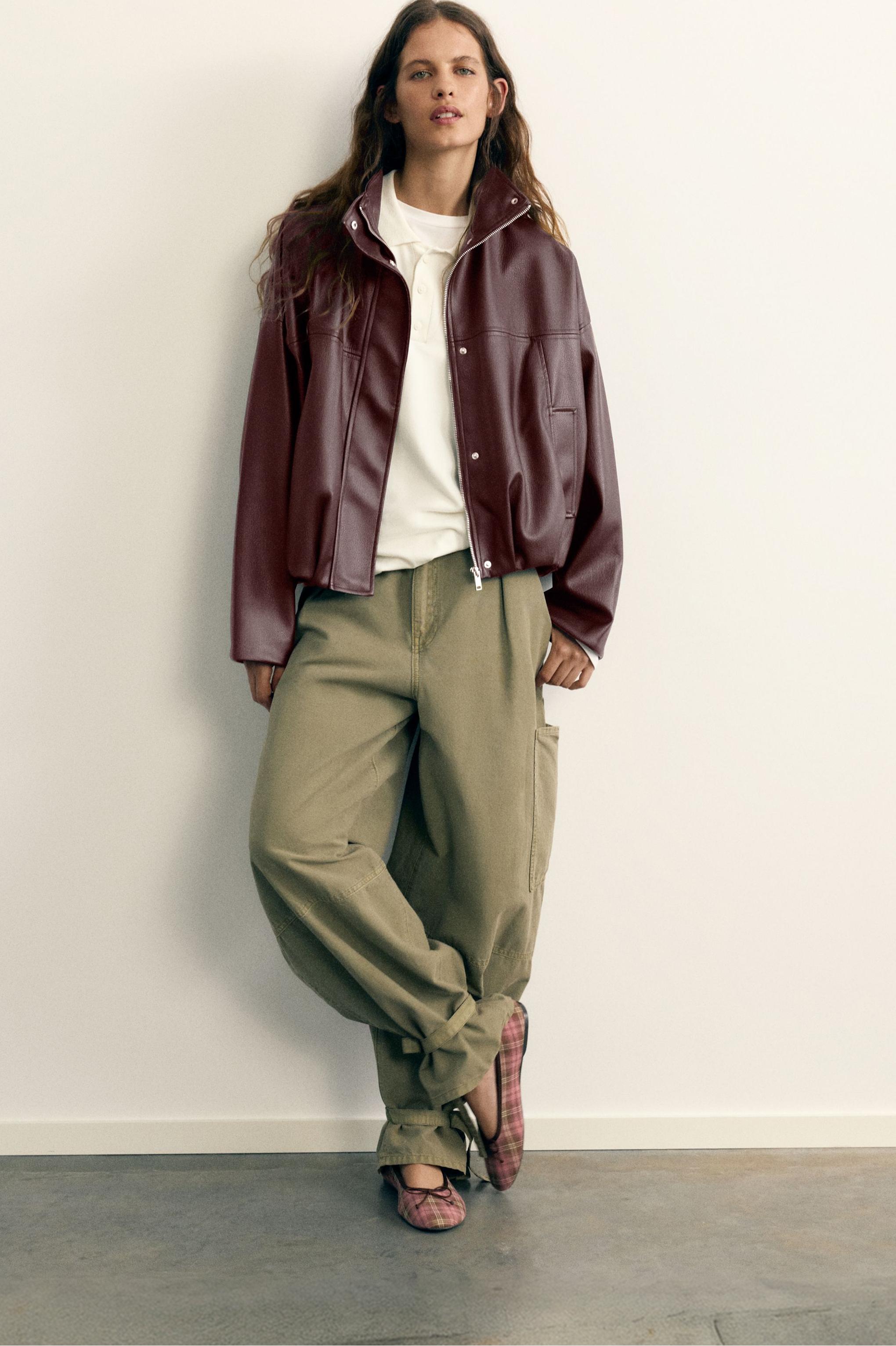 Leather effect balloon jacket — Chocolate