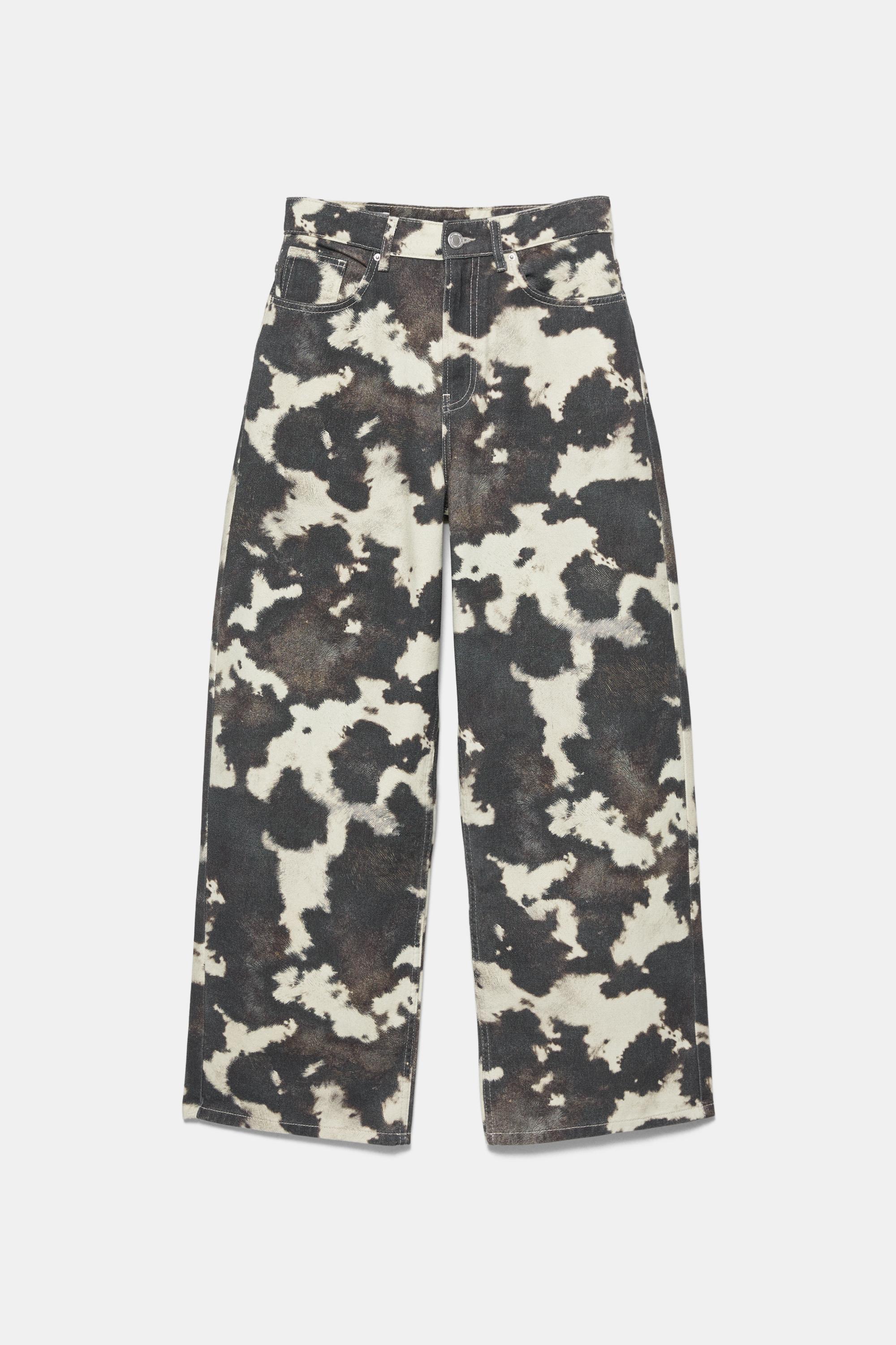 Cow print baggy jeans — White/Black