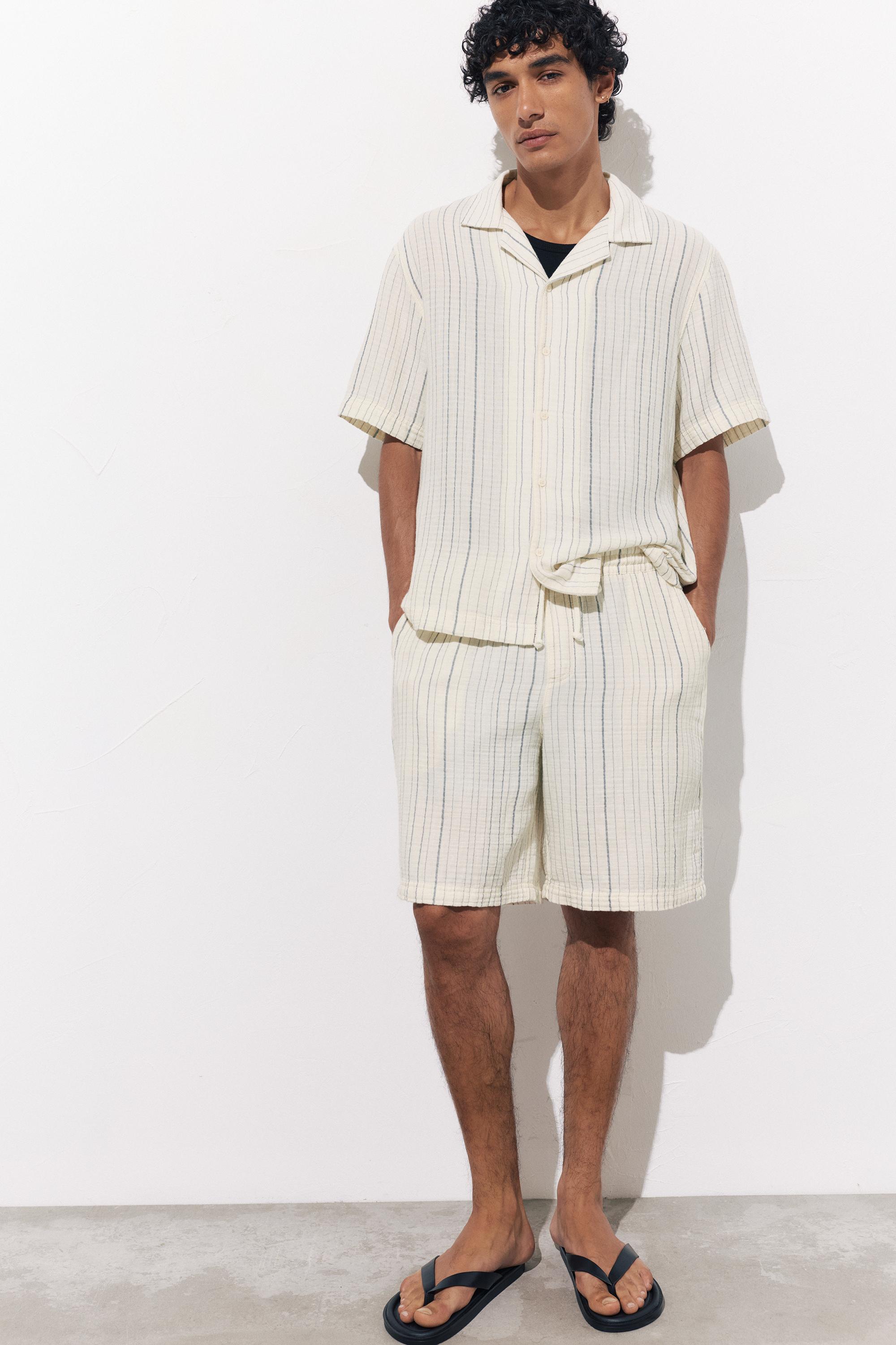 Short sleeve striped crepe shirt — White/Navy