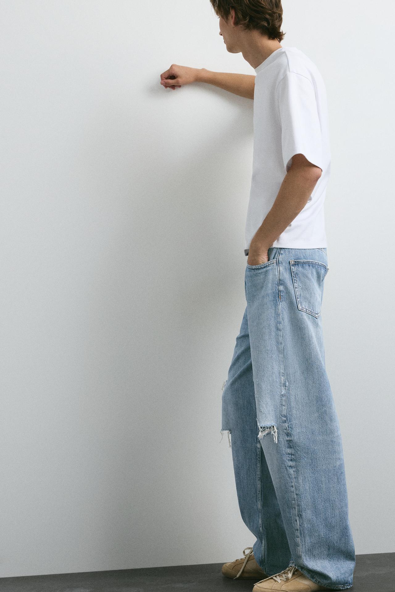 Ripped straight-leg jeans — Medium blue